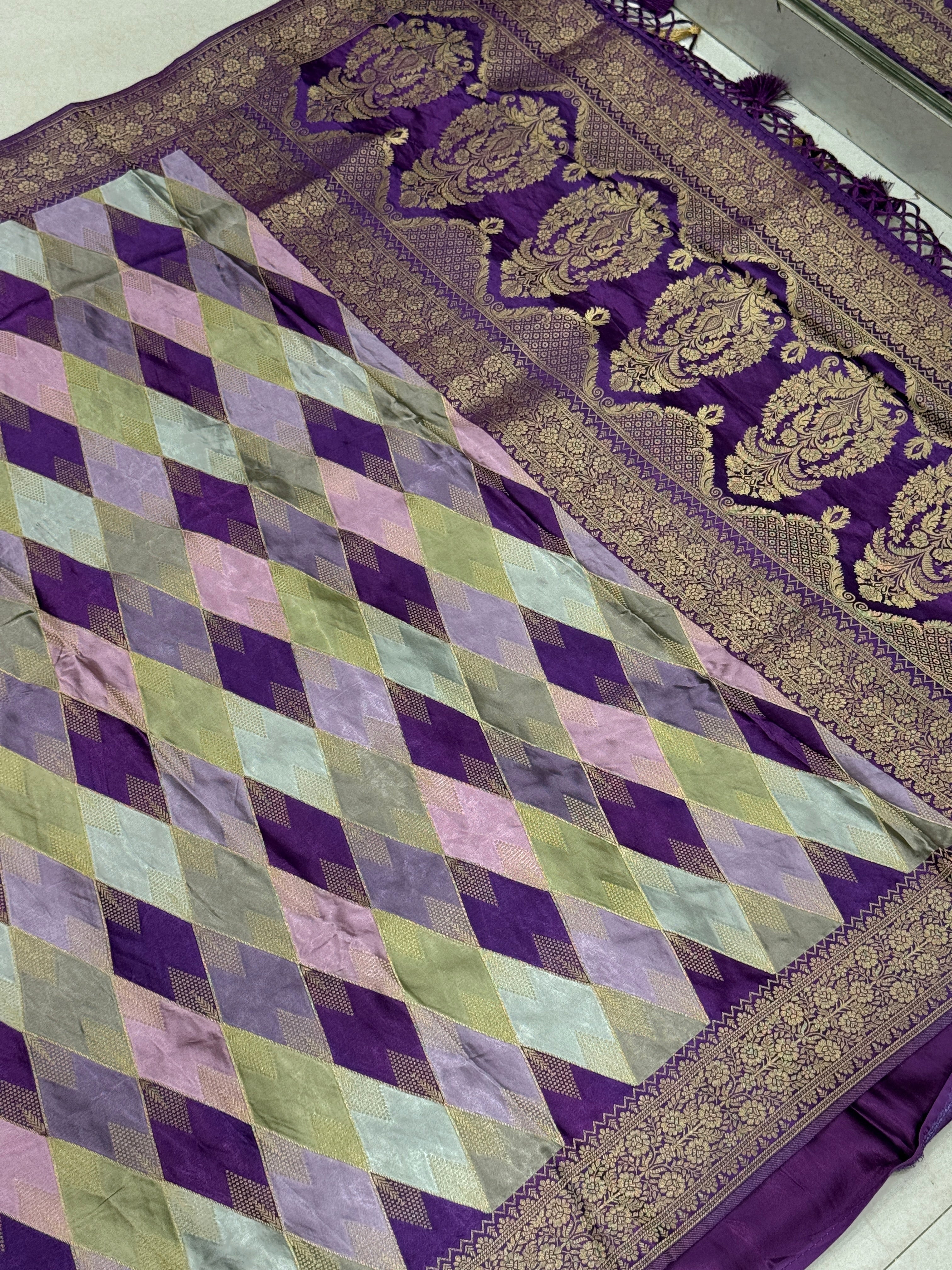 Violet Contemporary Kaju Katli Design Banarasi Modal Satin Rangkat Saree