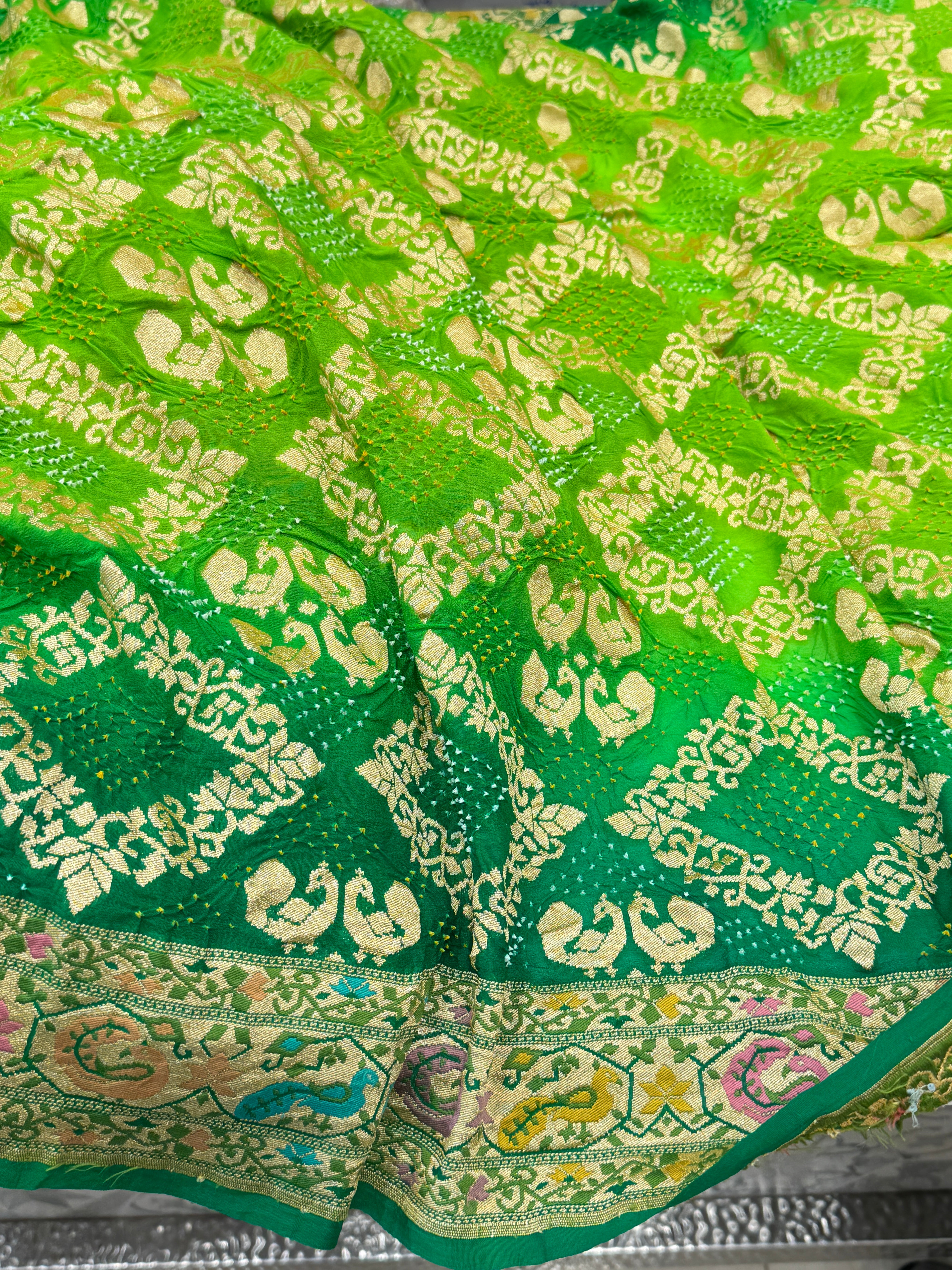 Green Shaded Luxury Bandhej Meenakari Saree