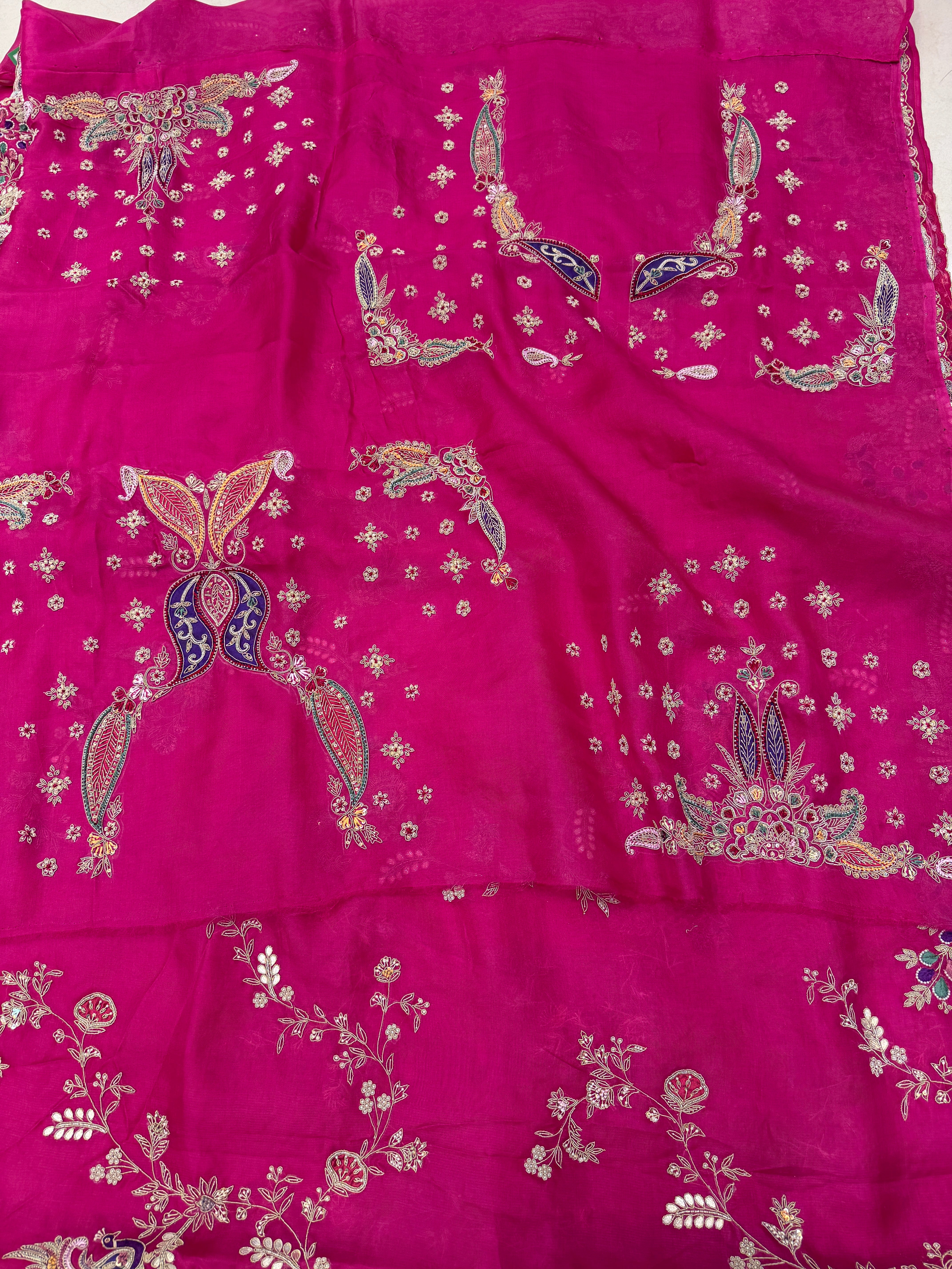 Rani Pink Organza Anamika Khanna Inspired Hand Embroidery Saree