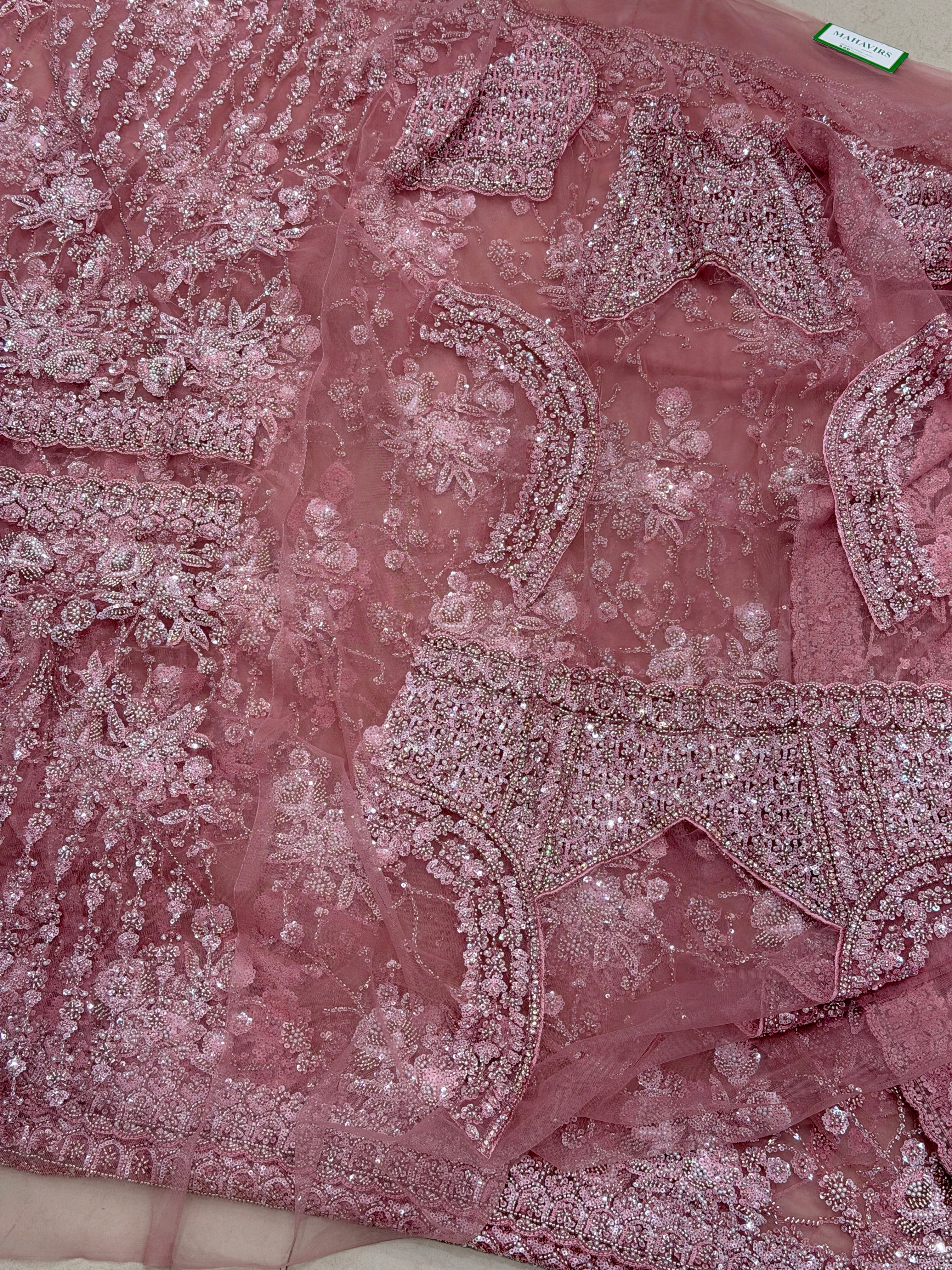 Pink Moti Sequin Heavy Soft Net Embroidery Saree