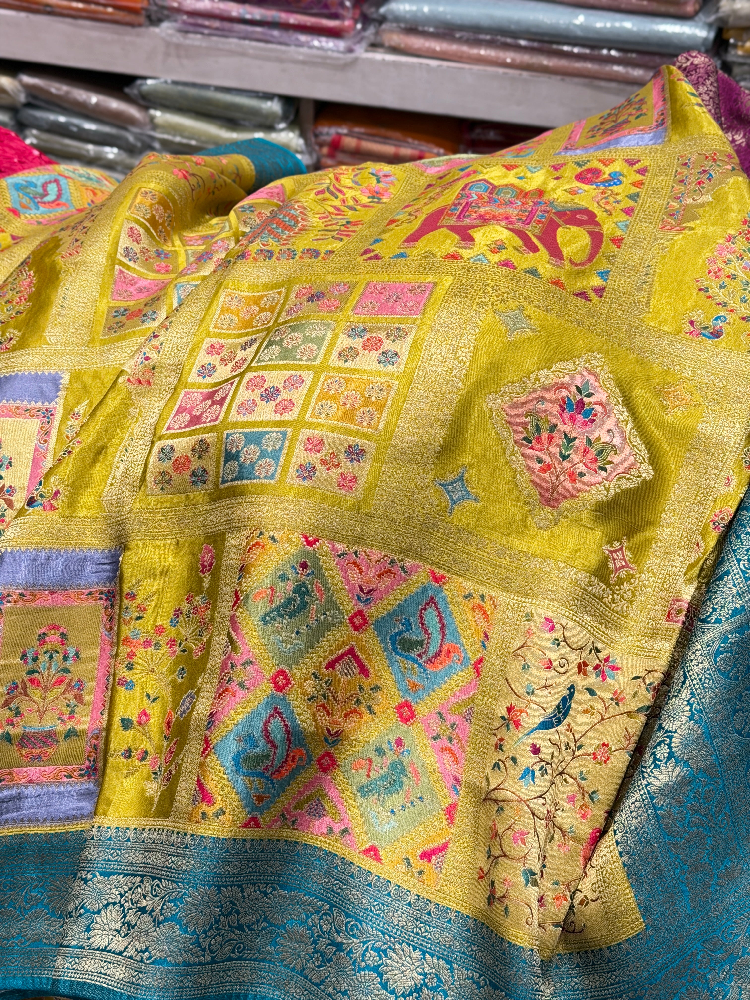Lime Green Modal Rangkat Banarasi Multi Design Saree