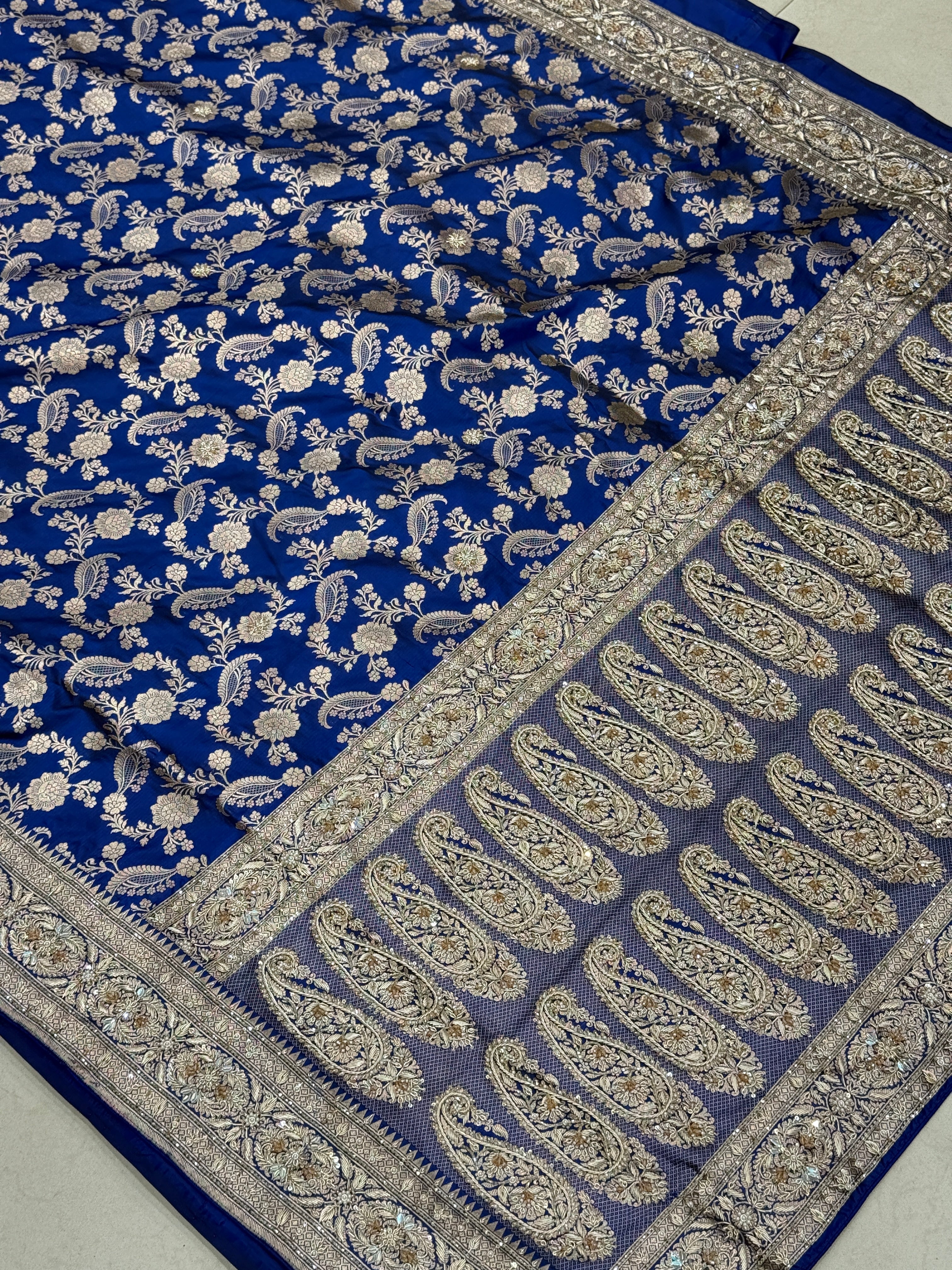Blue Banarasi Katan x Zardosi Hand Embroidery