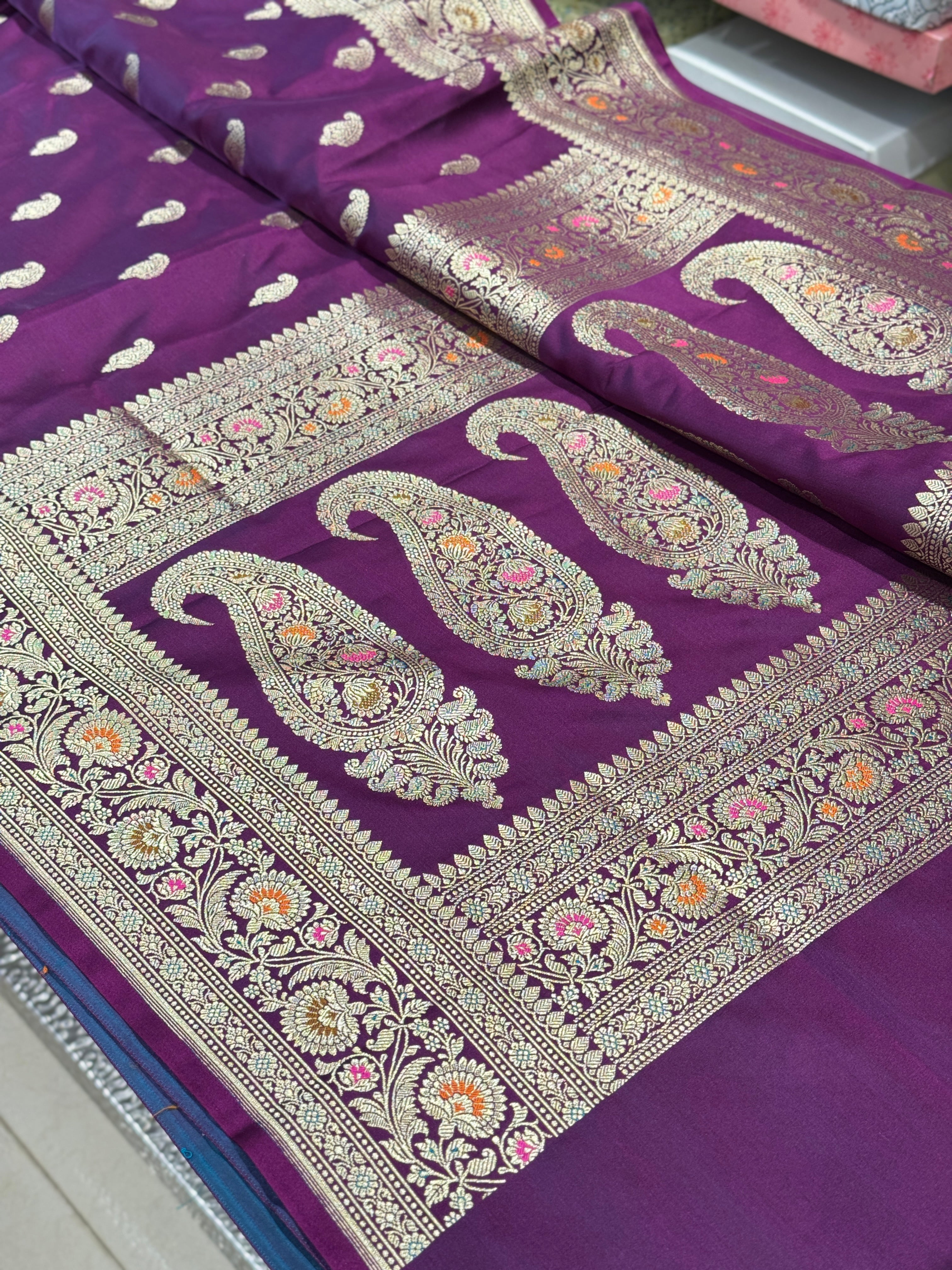 Cross Violet Banarasi Meenakari Saree