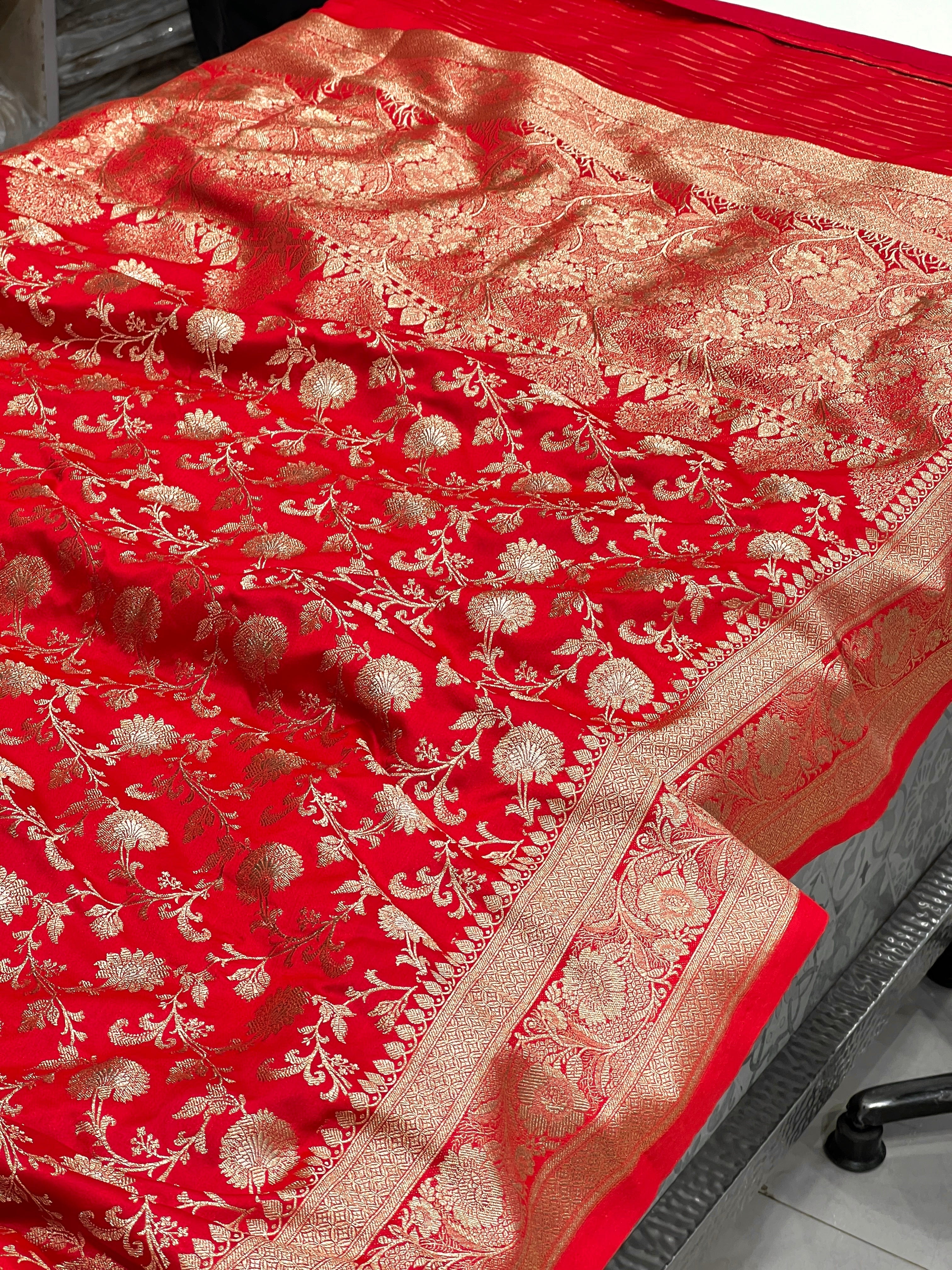 Red Banarasi Silk Small Jaal Saree