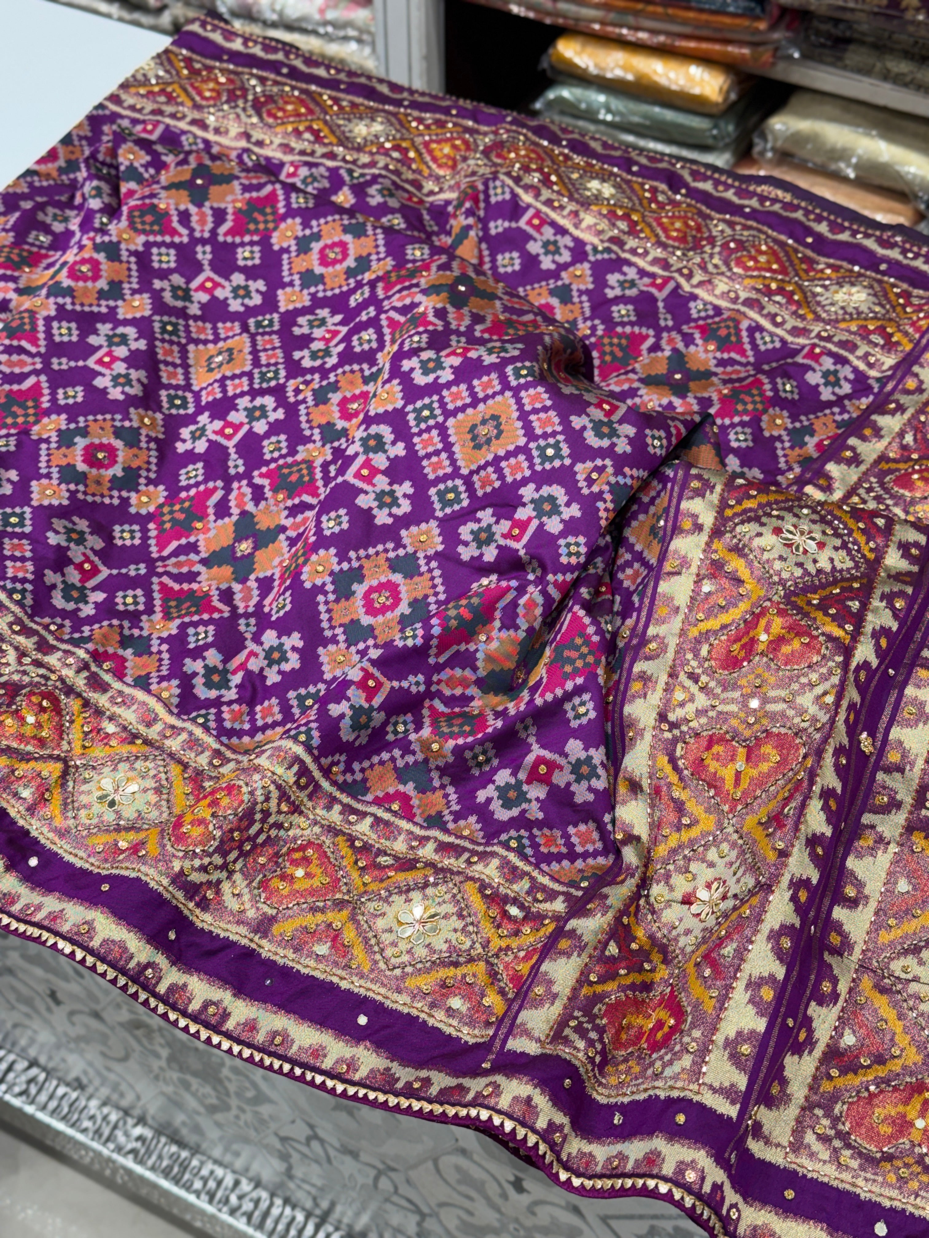 Violet Ratan Chowk Patola Hand Embroidery Kutchi Style Saree