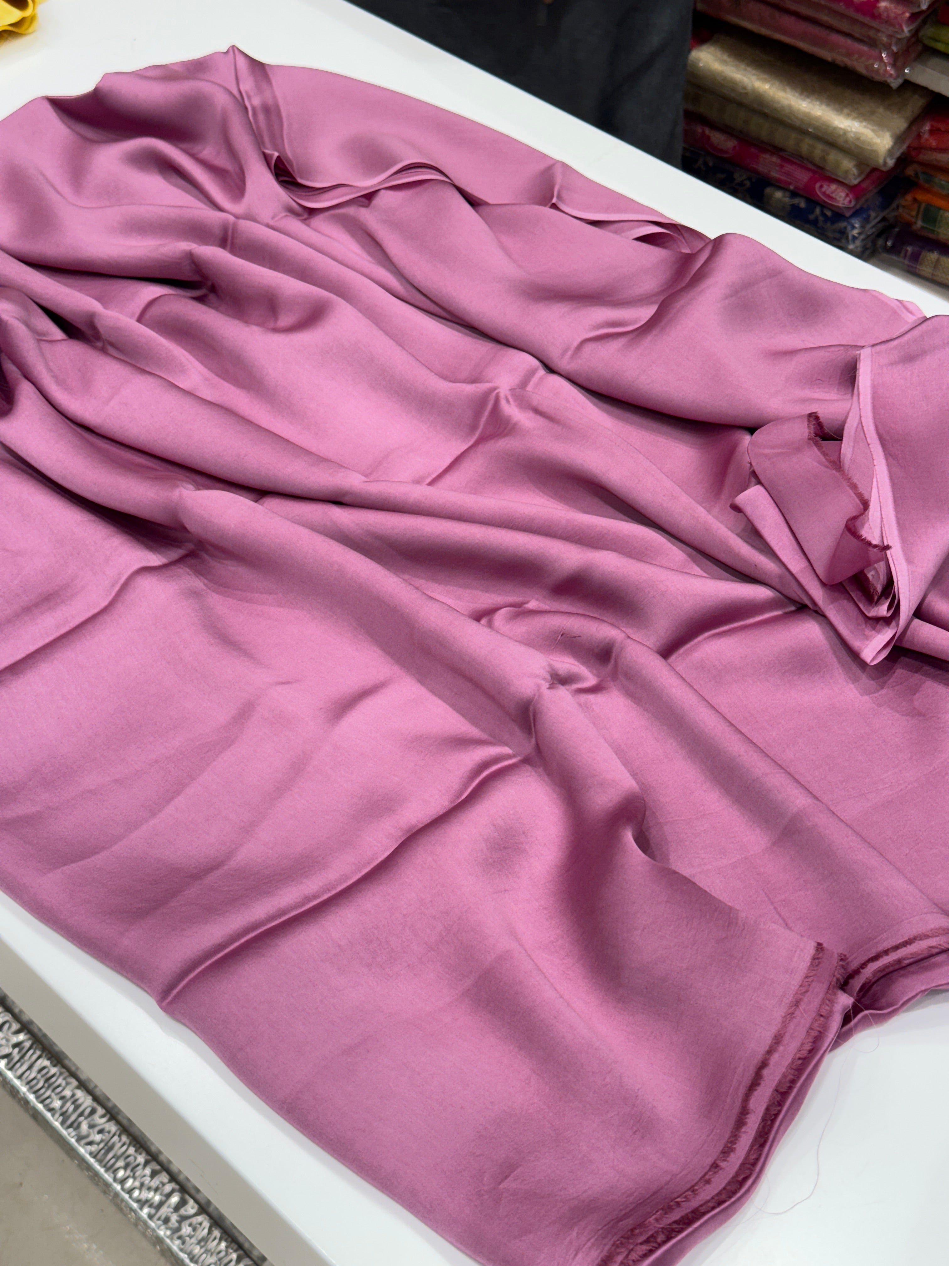 Lavender Pink Plain Satin Silk Saree