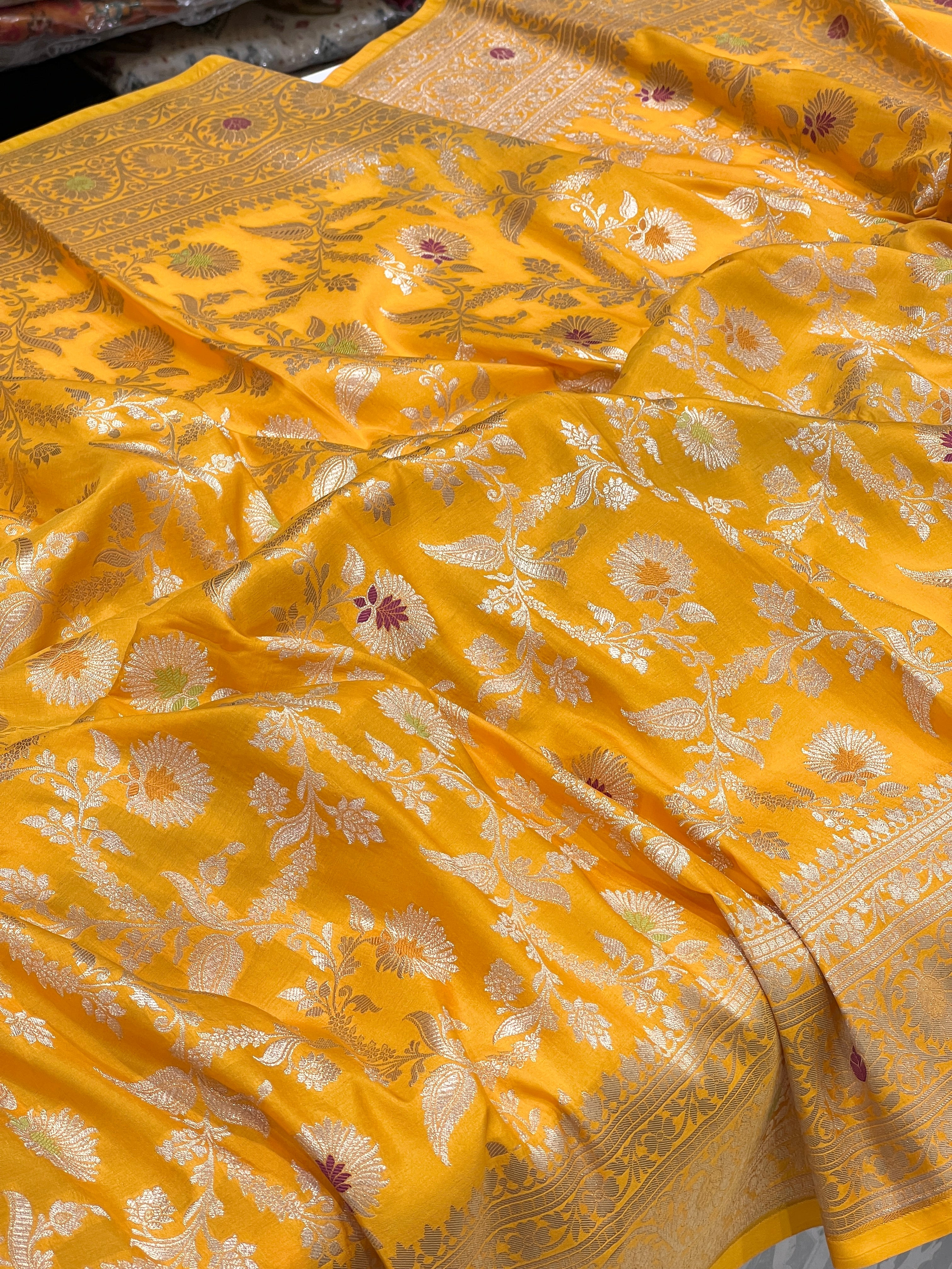 Yellow Katan Meenakari Jaal Saree