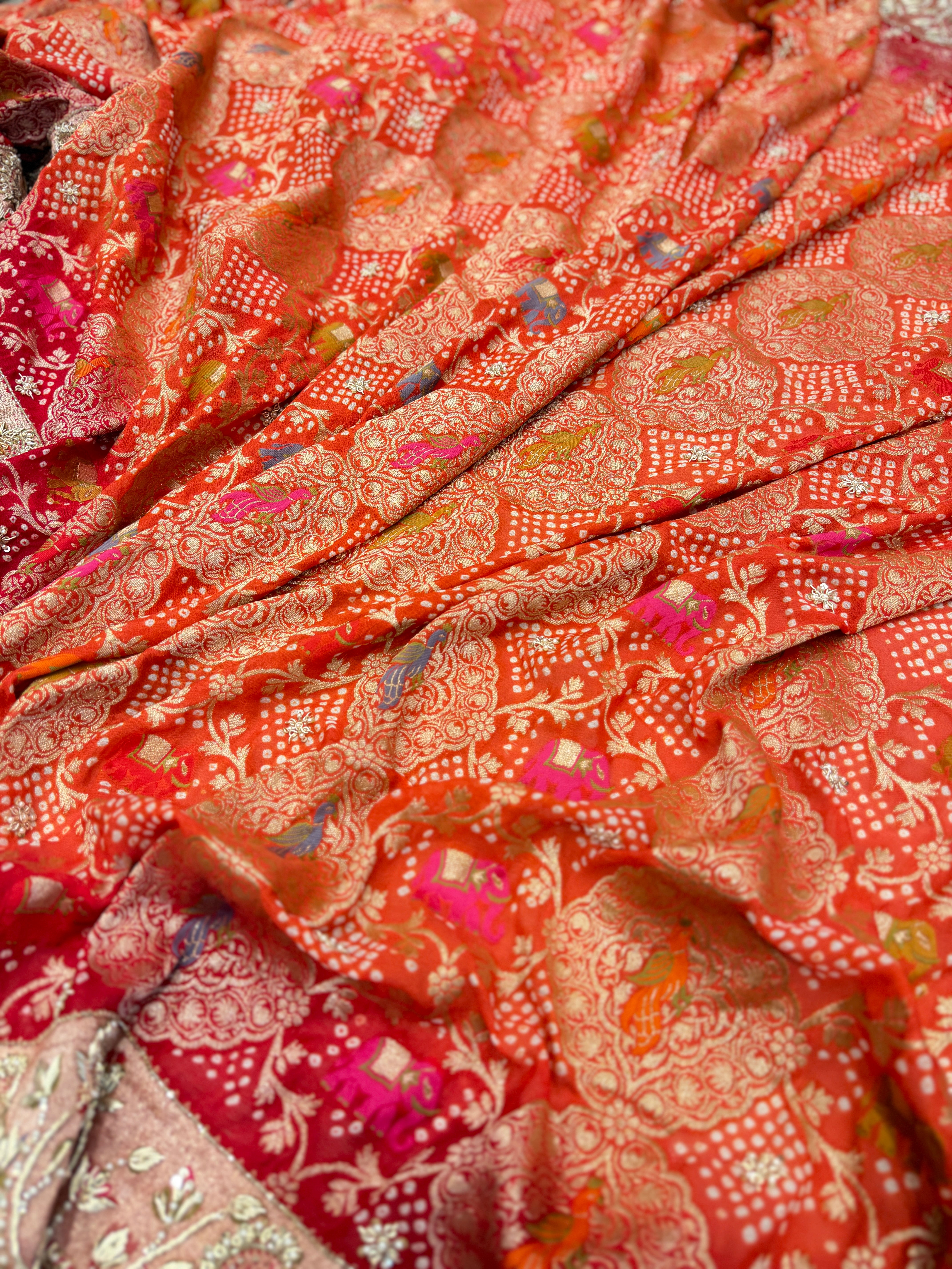 Shaded Meenakari Bandhej Zardosi Mor Hathi Jaal Saree