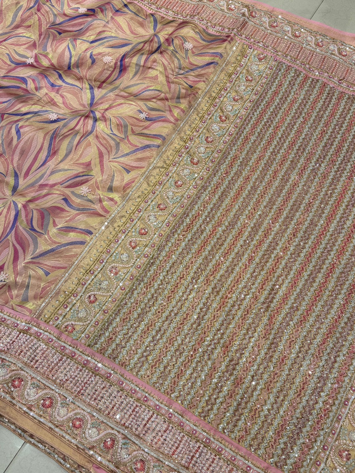 Pink Rangkat Kanjivaram Moti Zardosi Hand Embroidery Saree