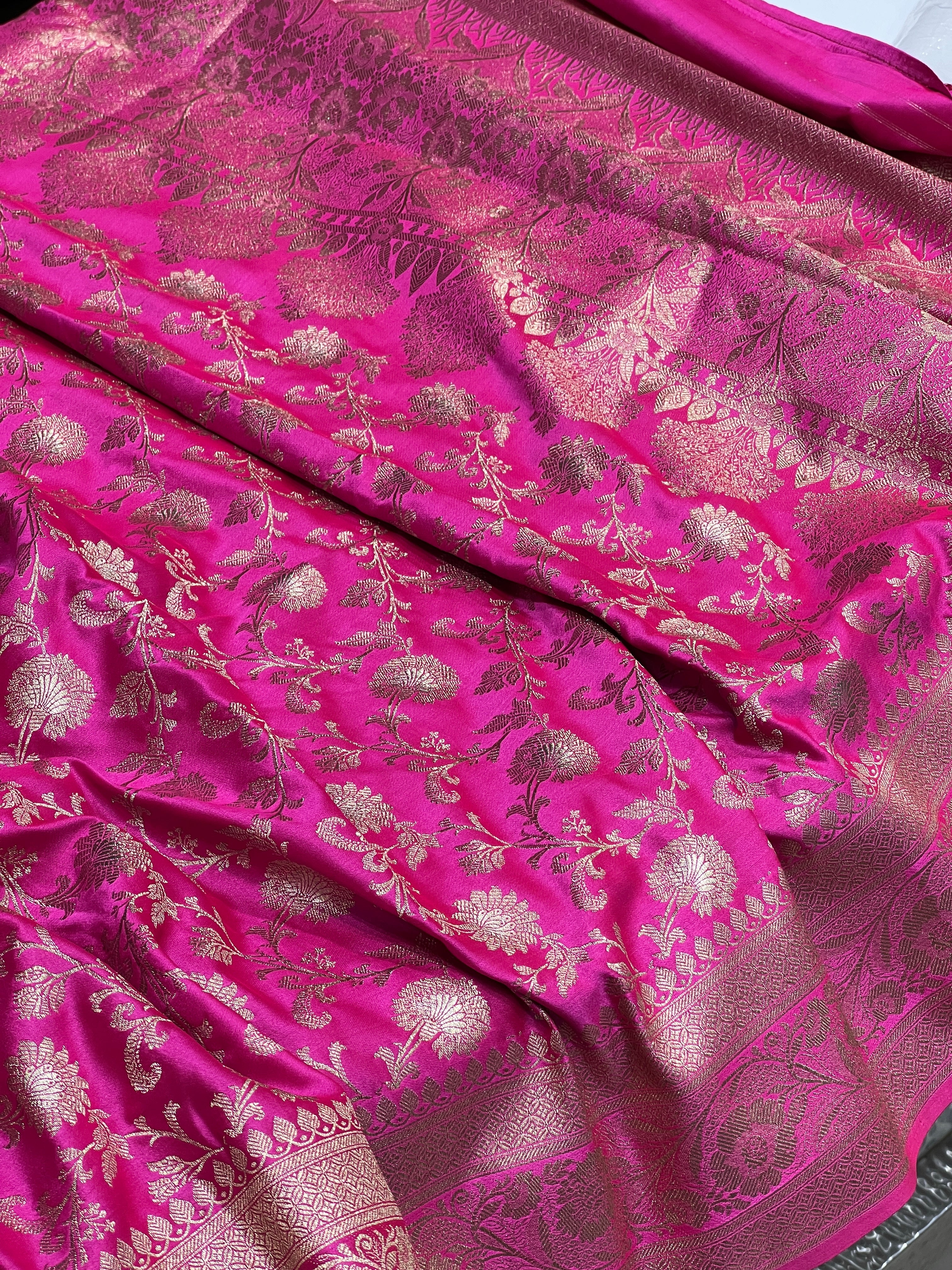 Rani Pink Banarasi Small Jaal Saree