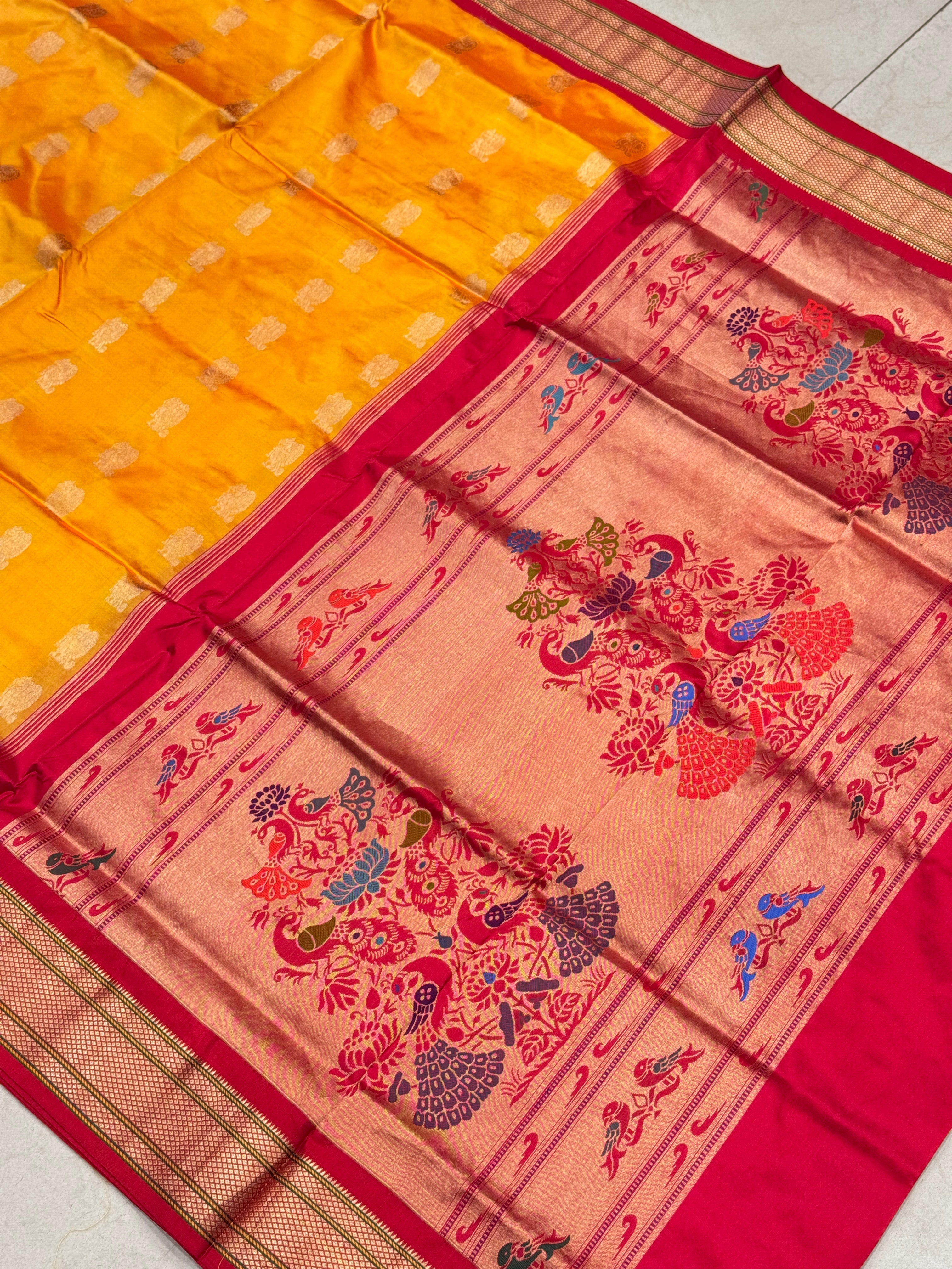 Yellow Red Pure Silk Paithani Saree