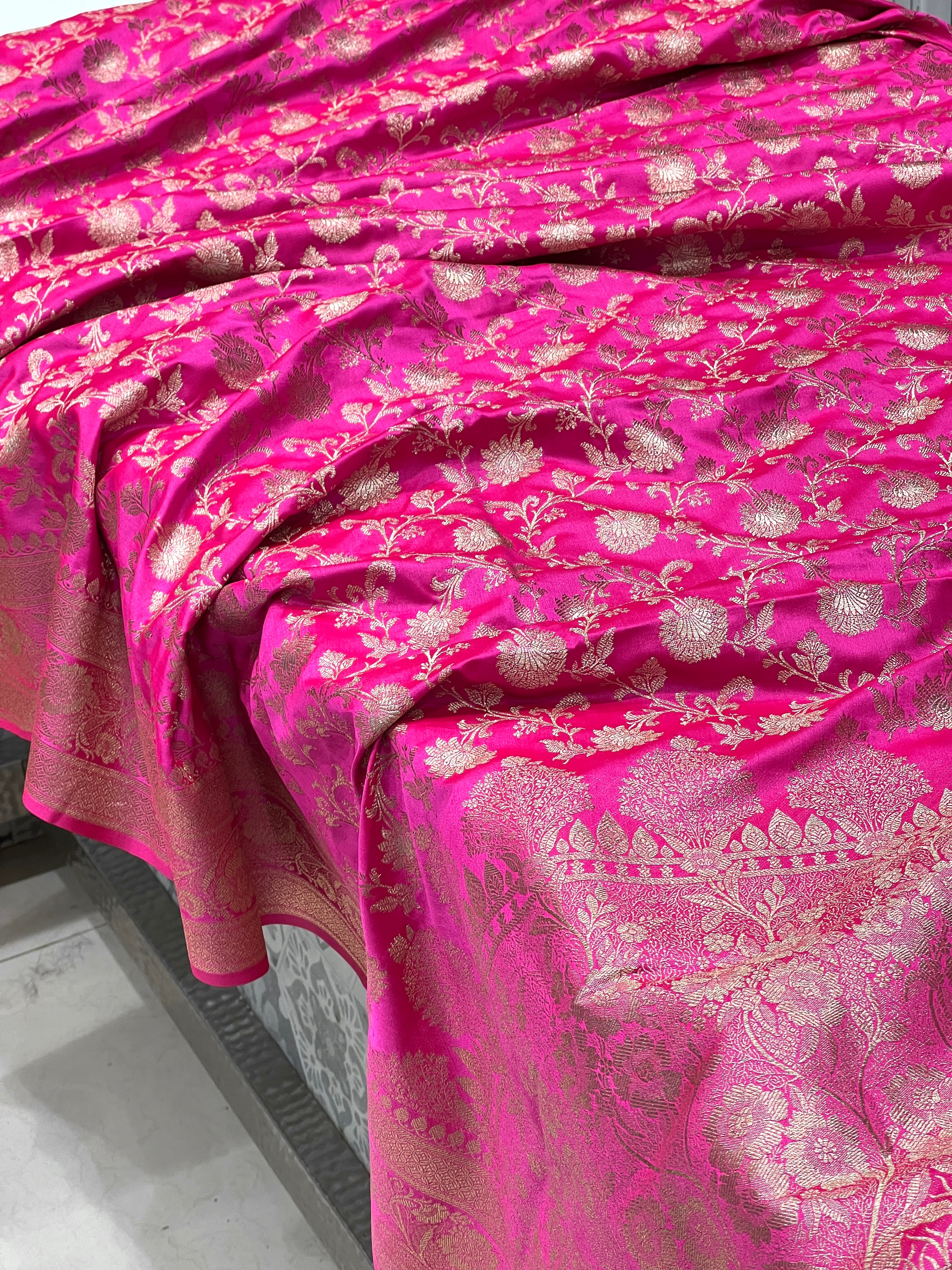 Rani Pink Banarasi Small Jaal Saree