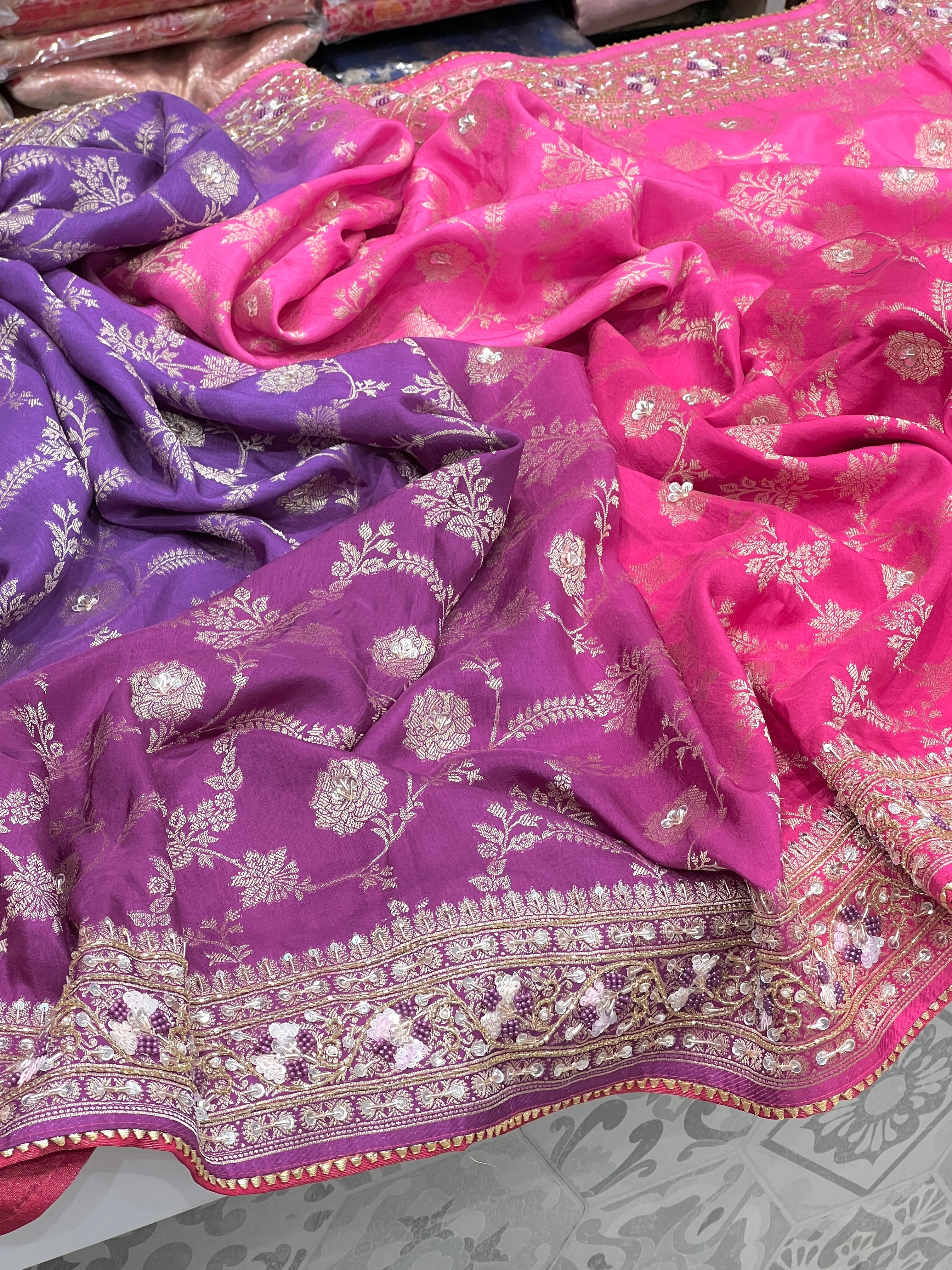 Shaded 4D Munga Silk Hand Embroidery Saree