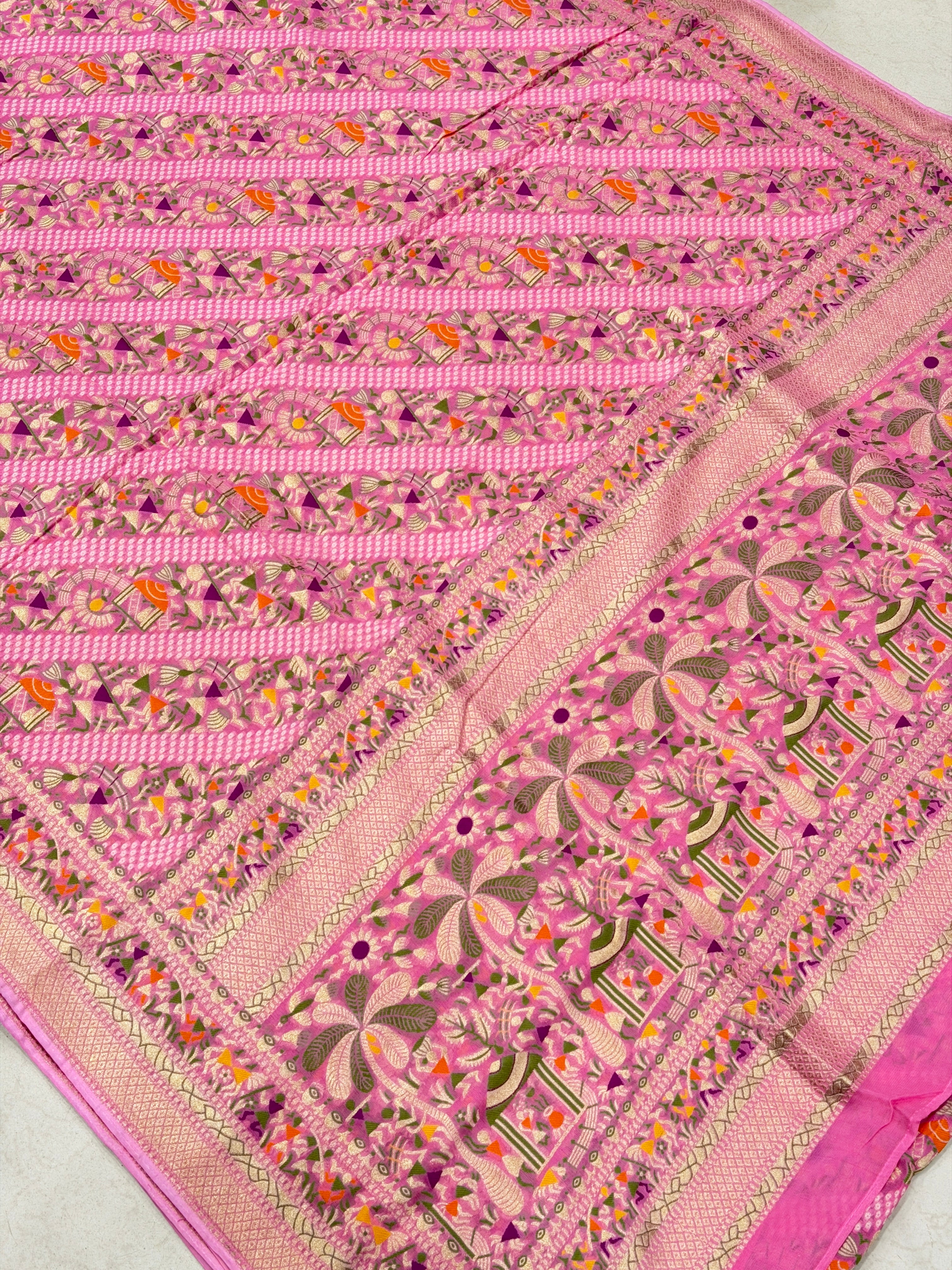 Light Pink Warli Style Woven Bandhej Georgette Saree
