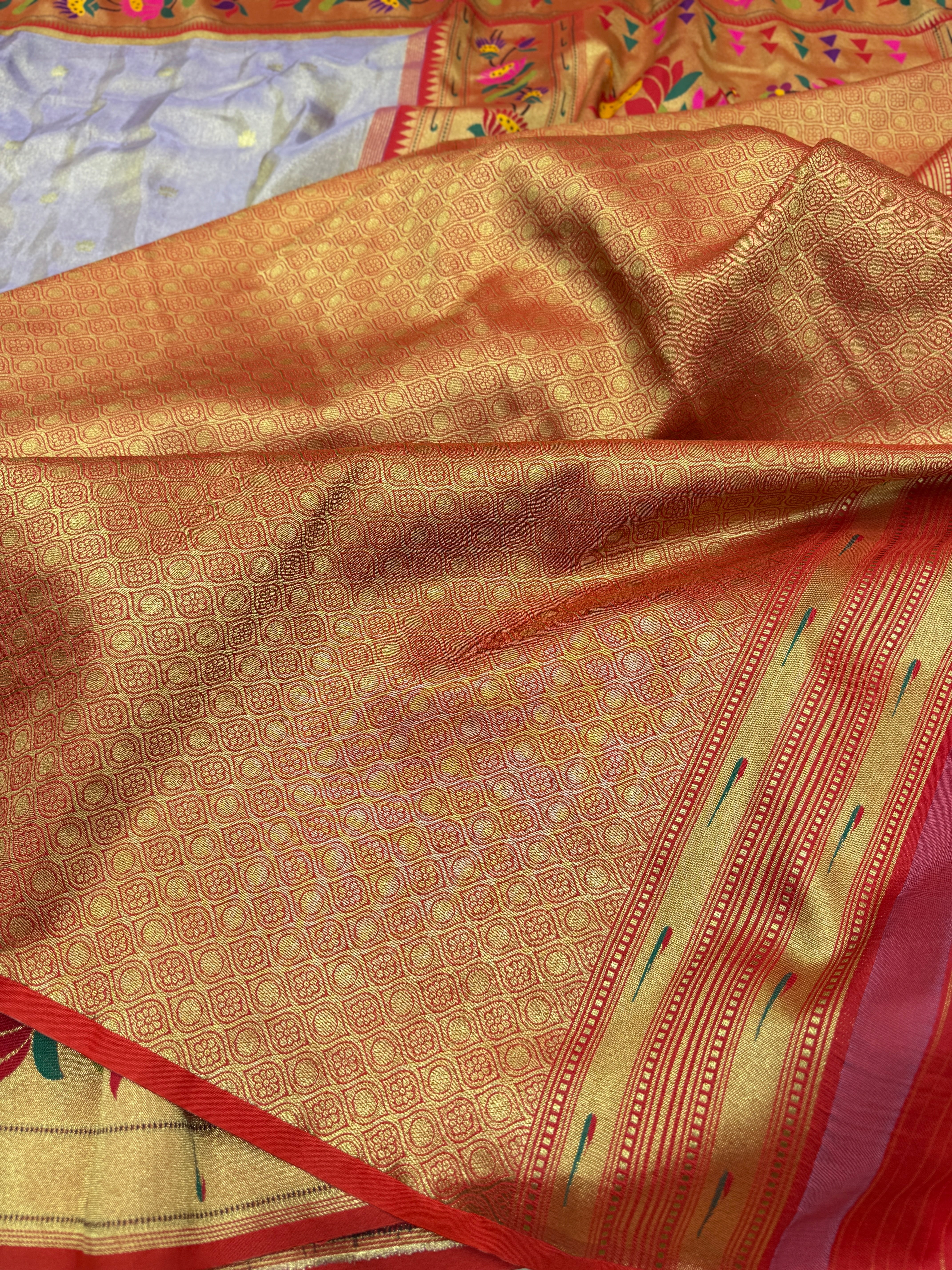 Lilac Tissue Paithani Lotus Border Saree