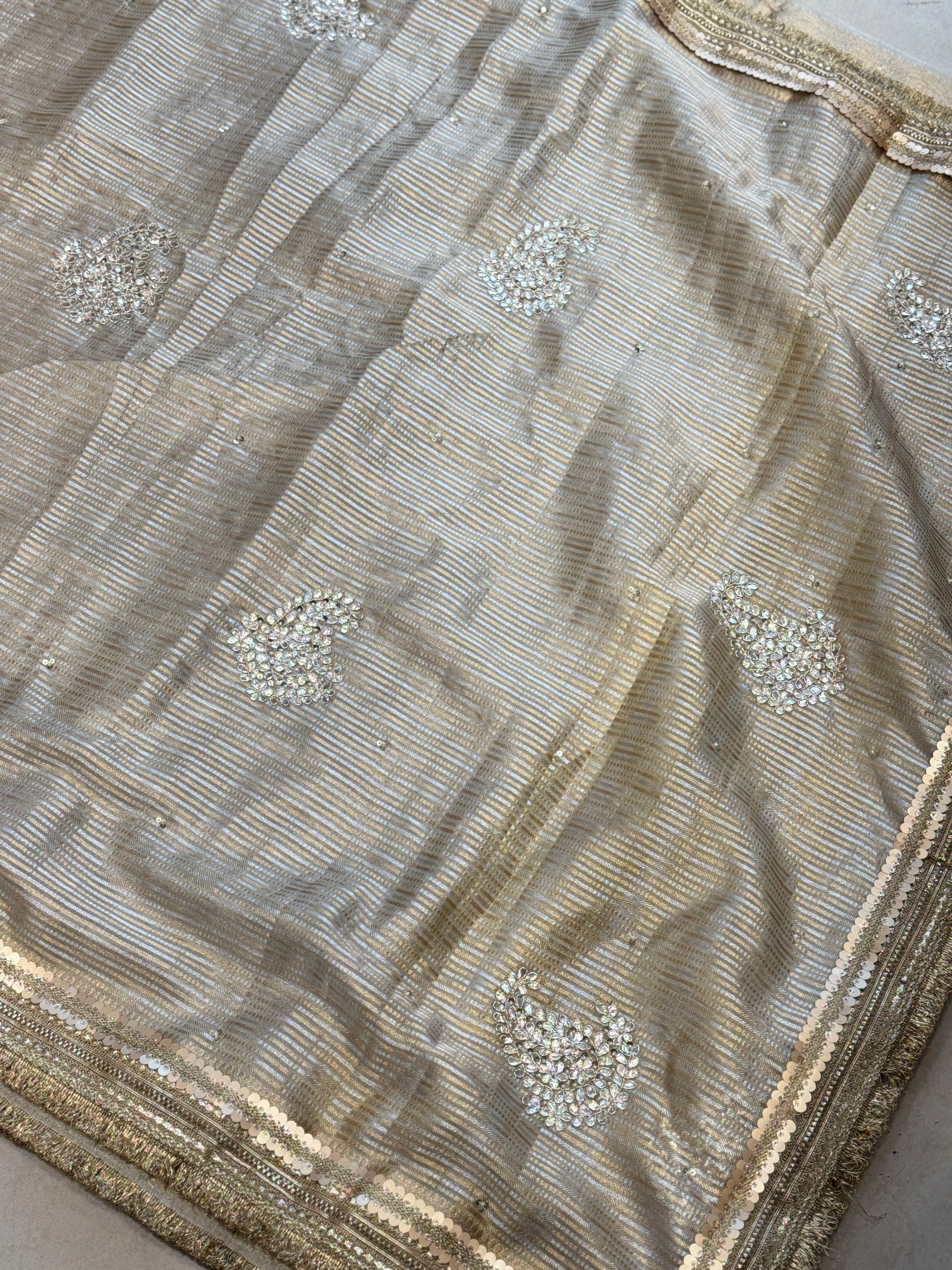 Tissue Maharani Style Gota Zardosi Hand Embroidery Butta Saree