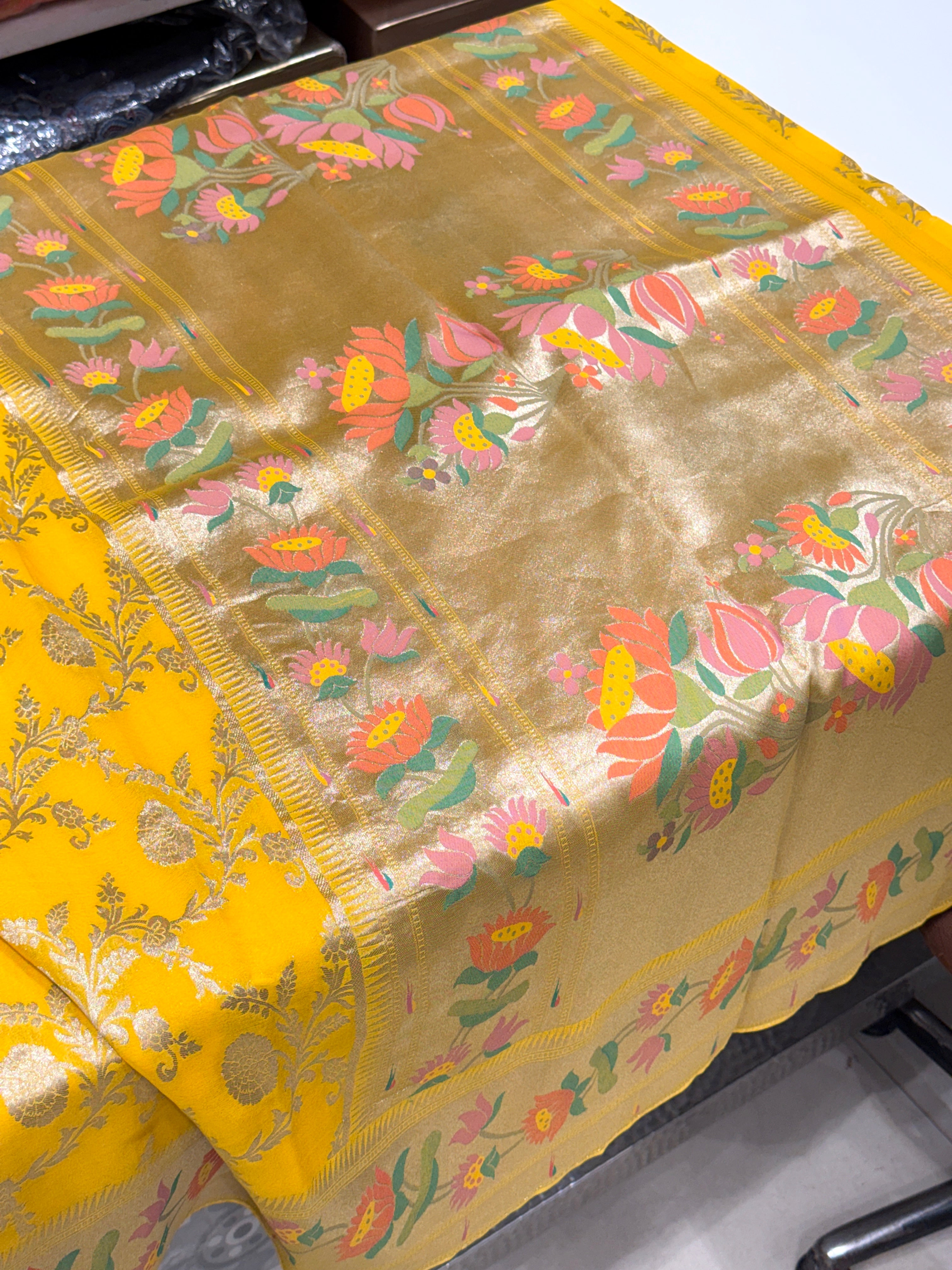 Yellow Georgette Paithani Saree