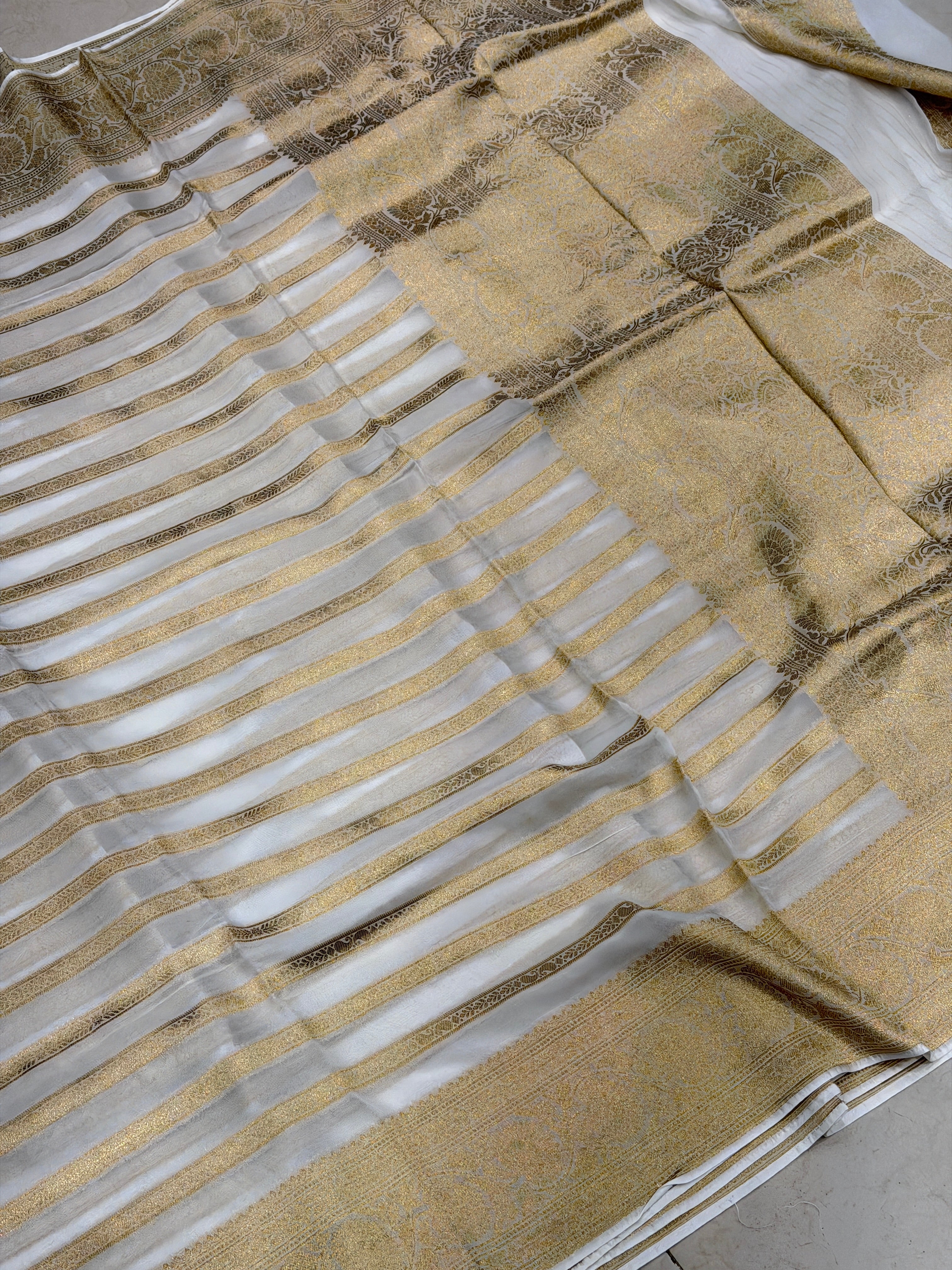 White Contemporary Banarasi Khaddi Georgette Saree