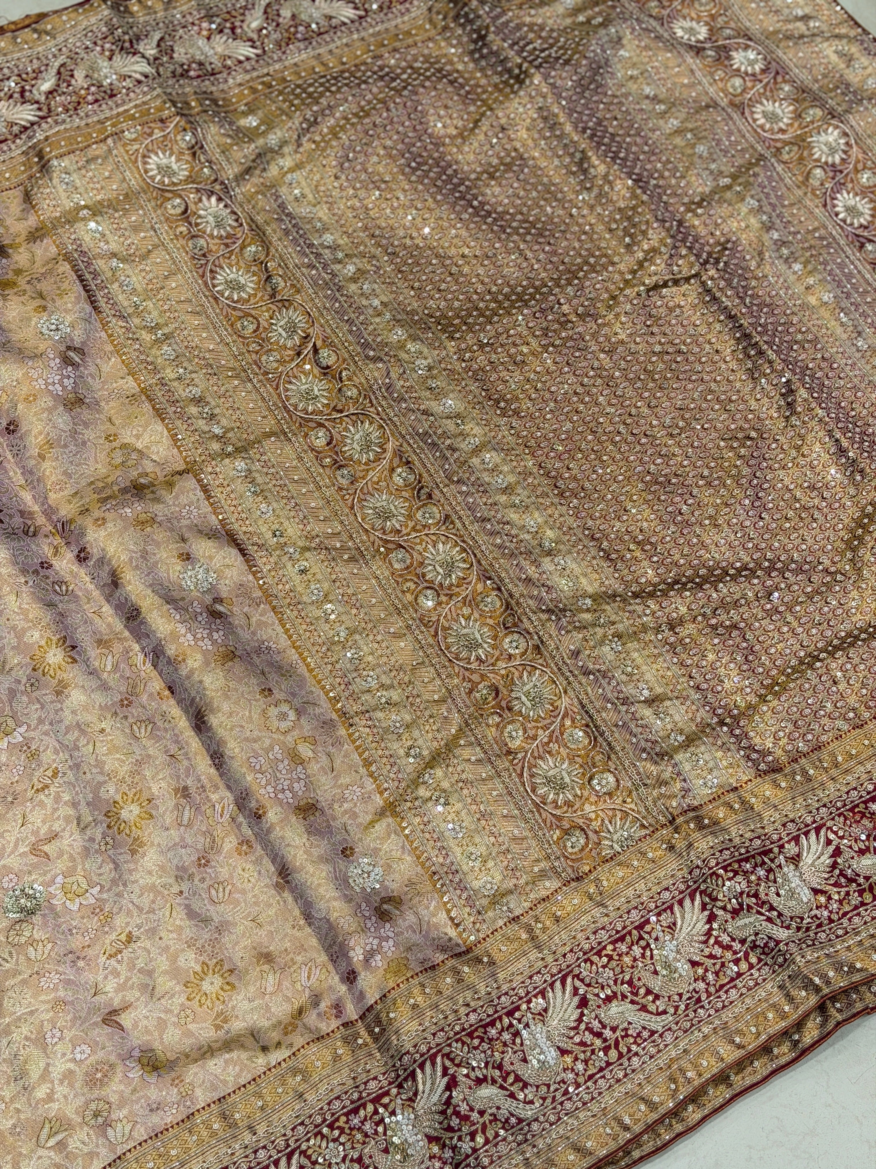 Pastel Pink Meenakari Tissue Kanjivaram Zardosi Hand Embroidery Saree