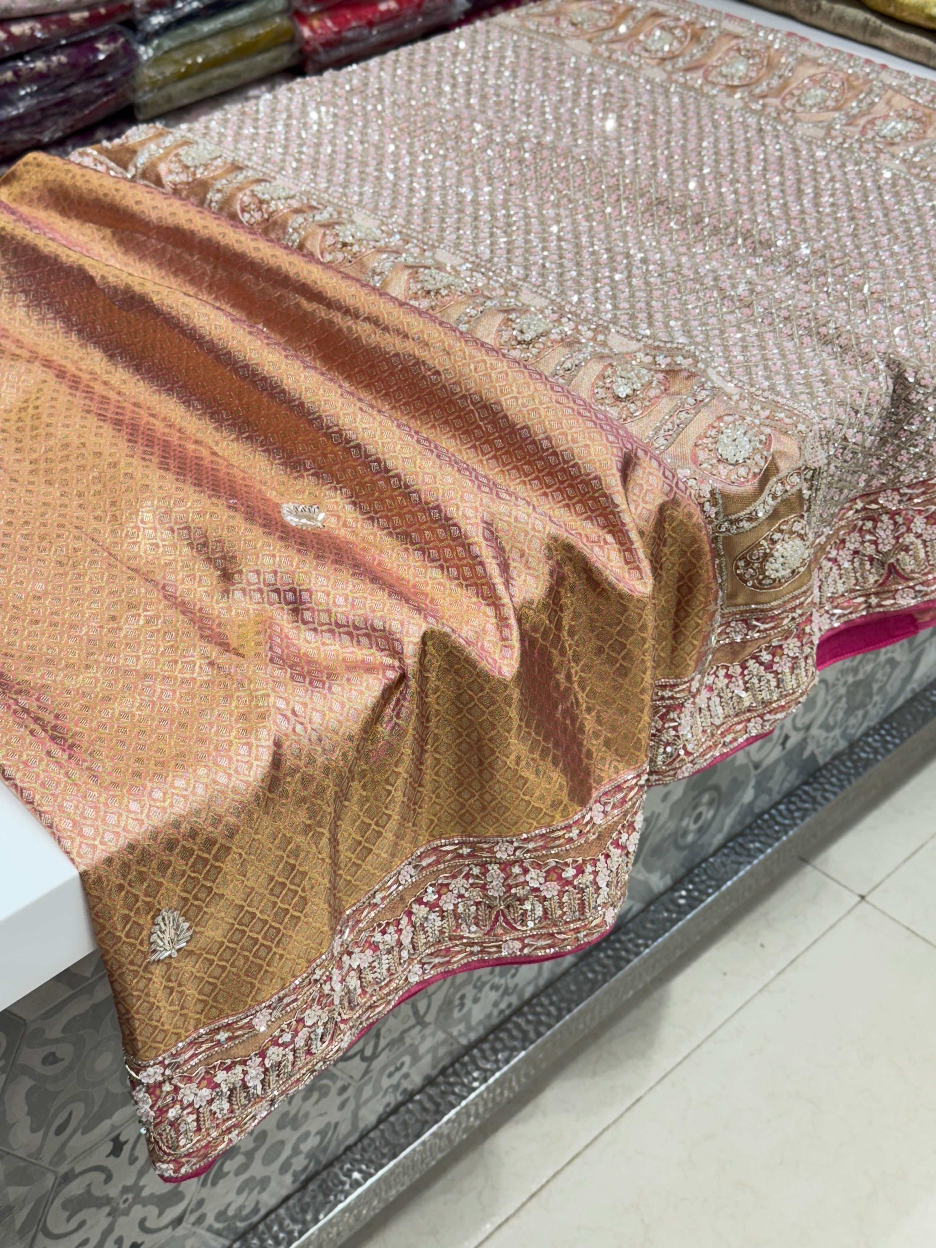 Pink Tissue Kanjivaram Hand Embroidery Saree