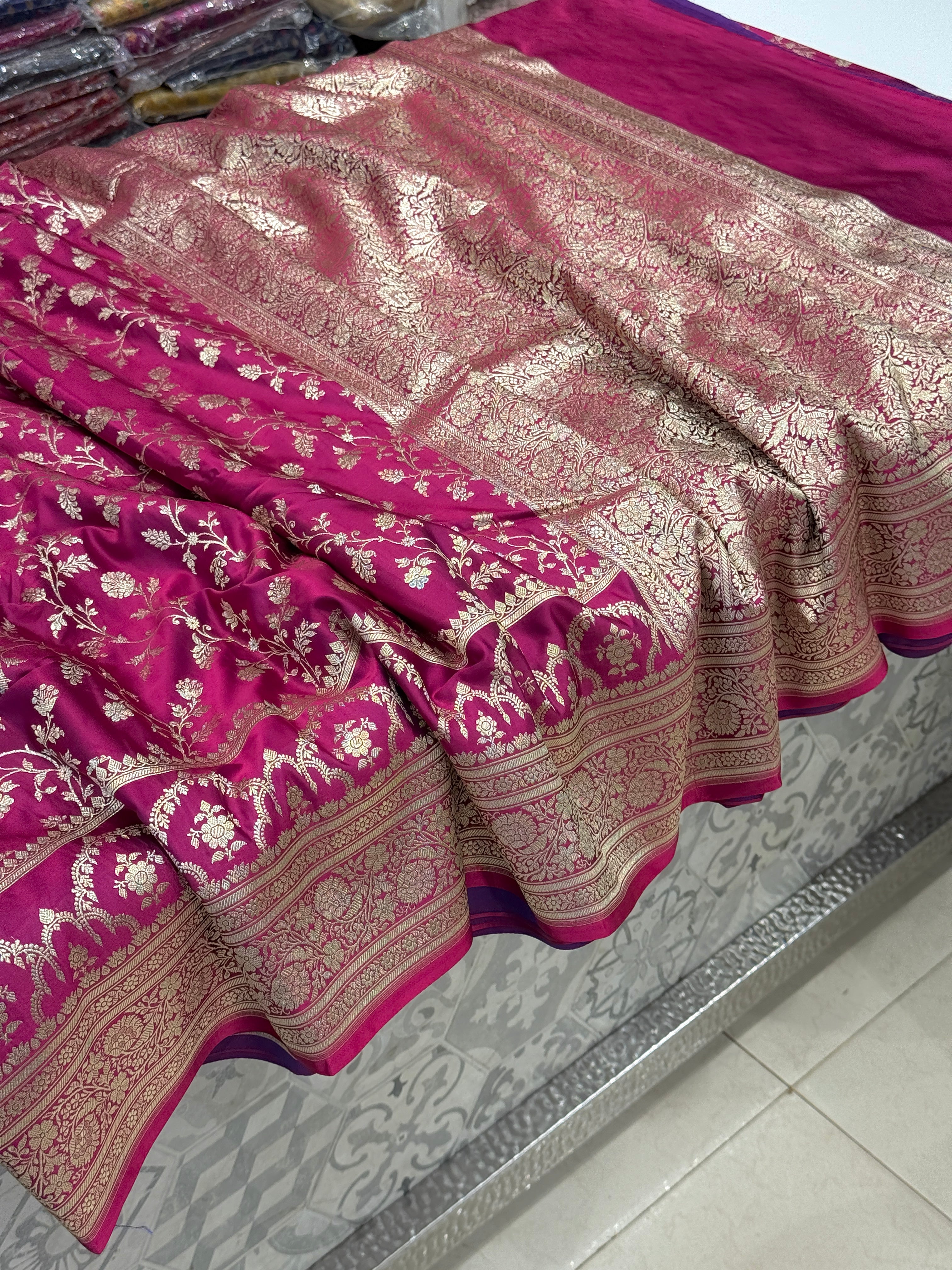 Wine Banarasi Silk Crown Border Saree