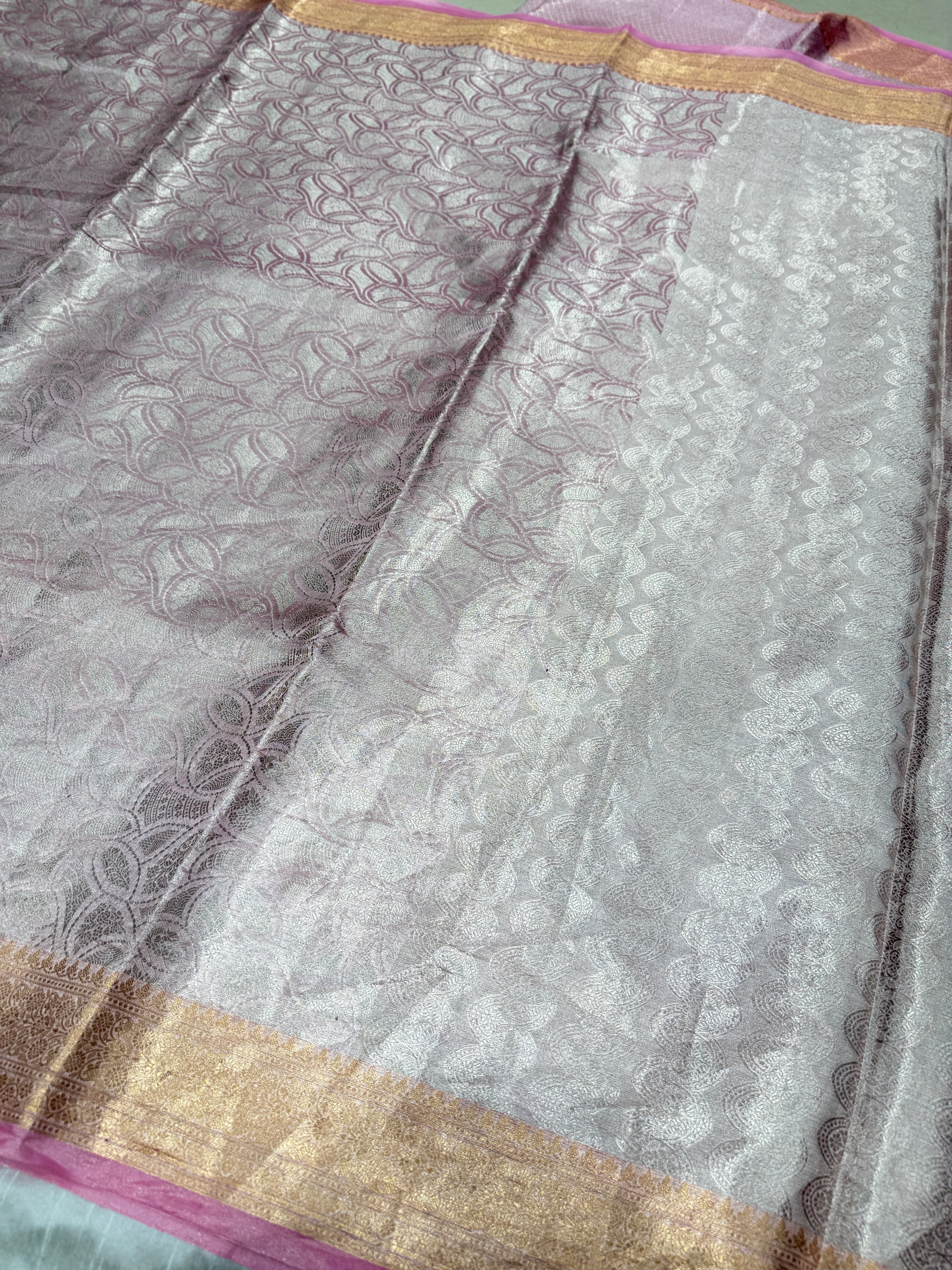 Pink Pure Woven Double Tissue Brocade Silk Saree