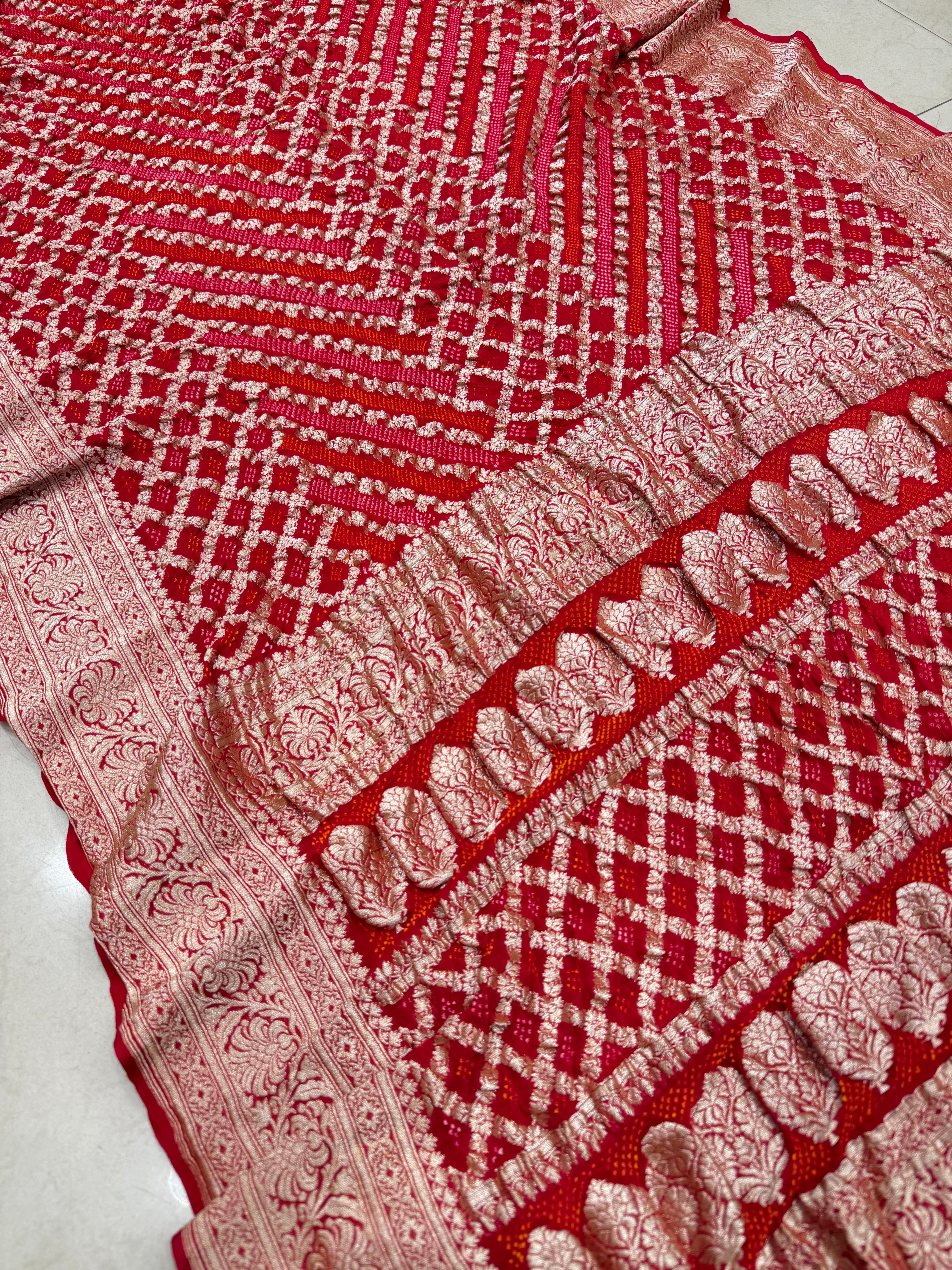 Red Kadwa Rai Bandhej Bandhini Saree