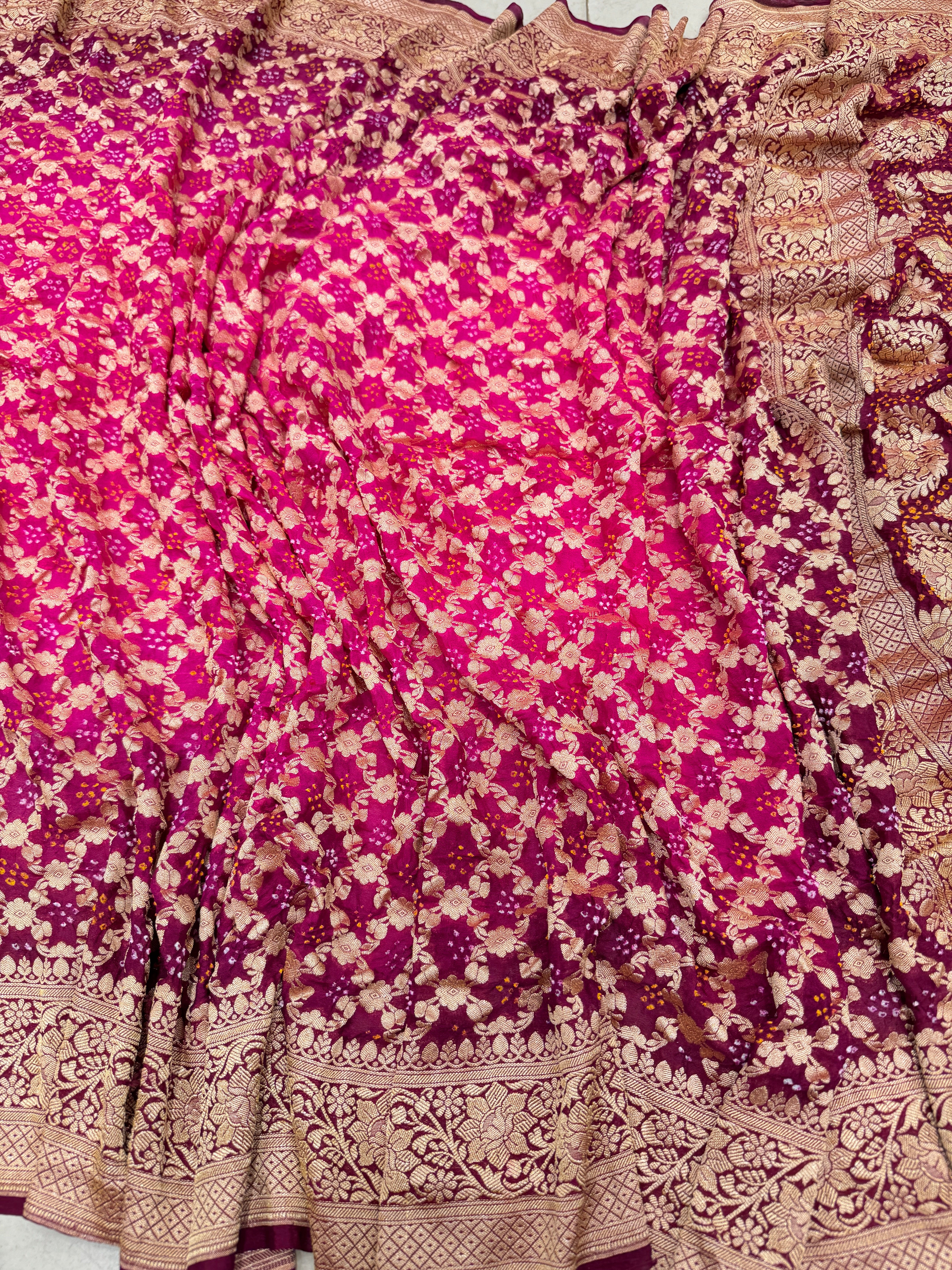 Wine Rani Shaded Bandhej Bandhini Saree