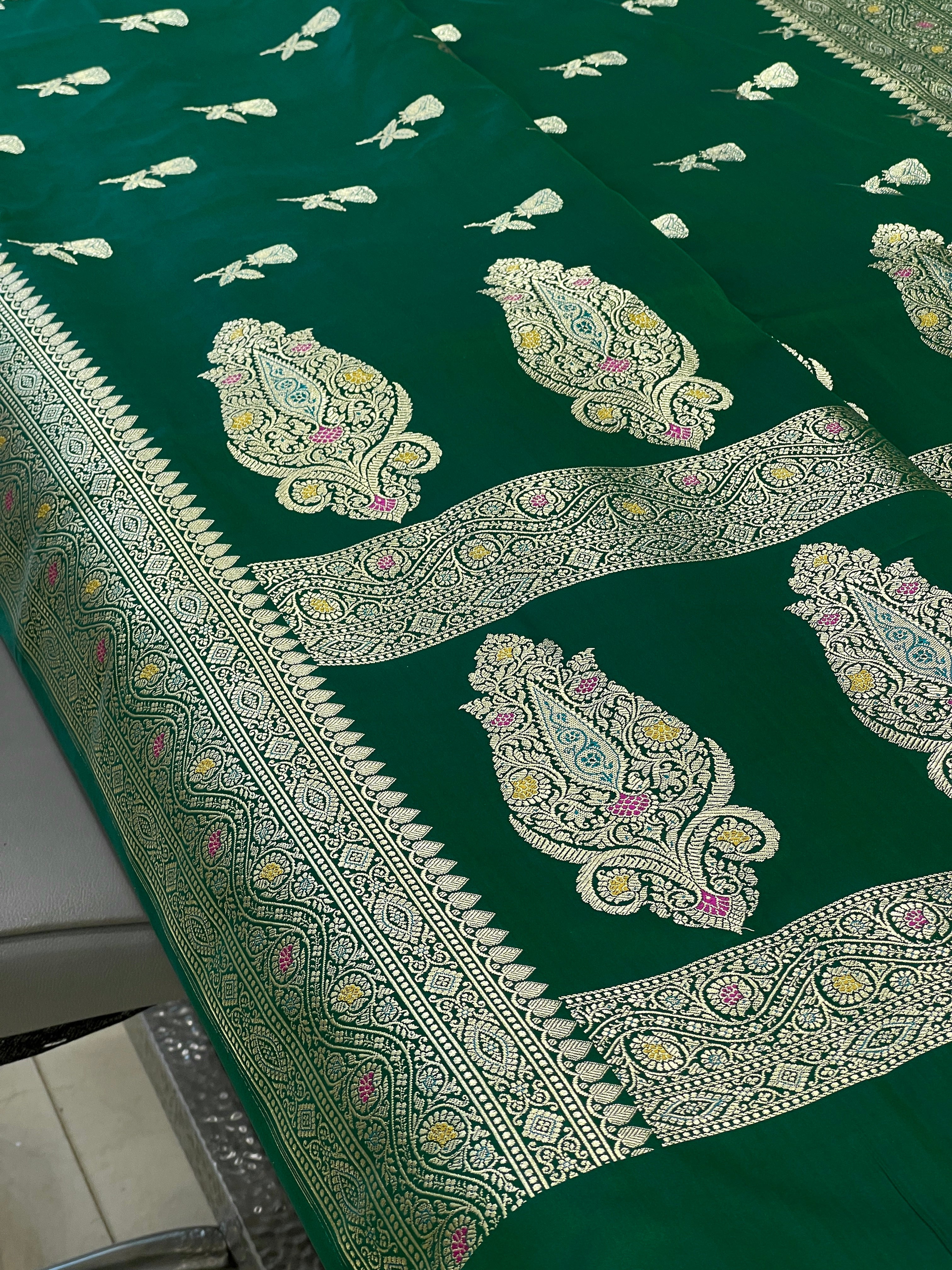 Green Banarasi Rose Butta Saree