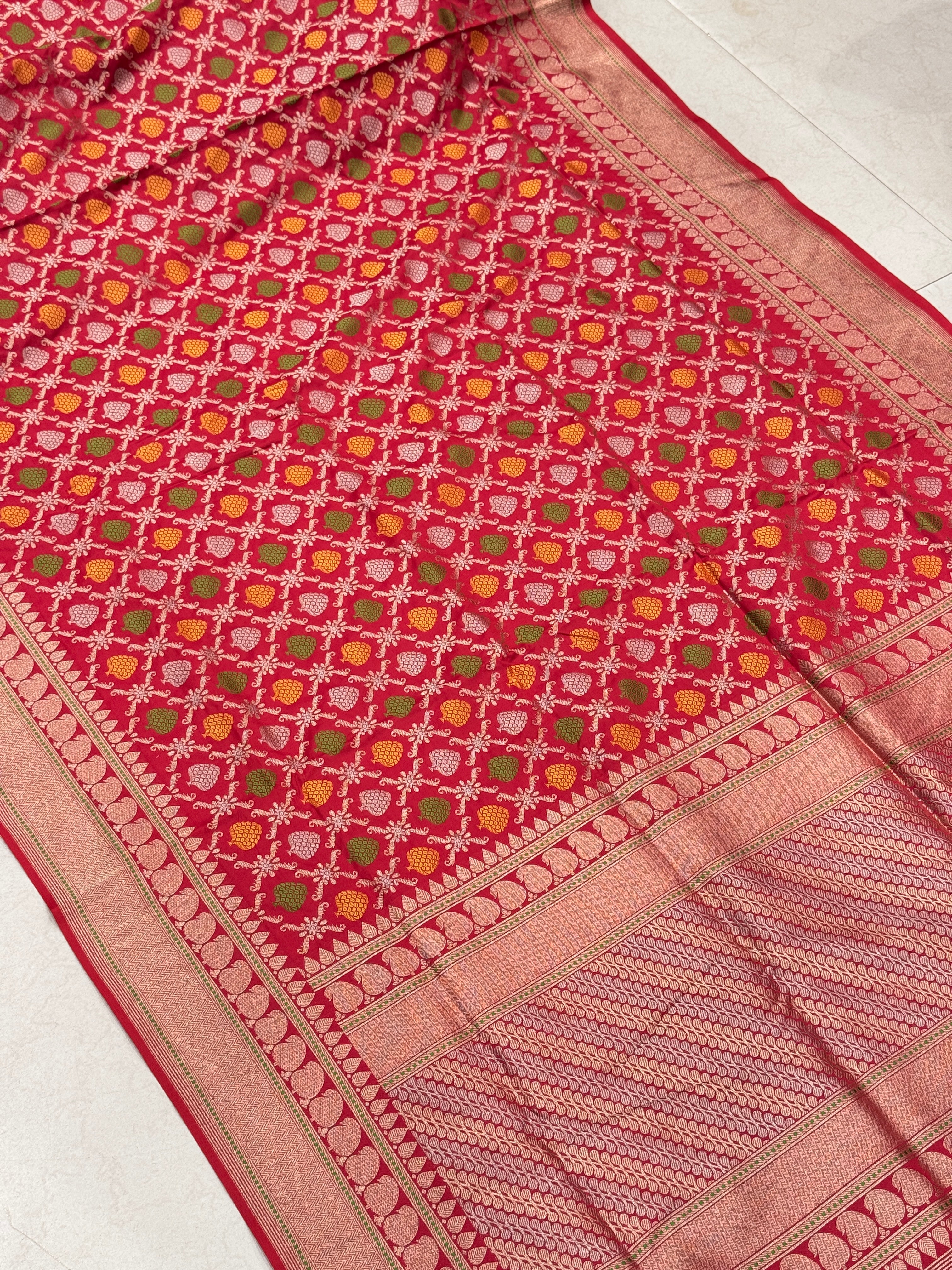 Red Pine Butta Banarasi Silk Saree
