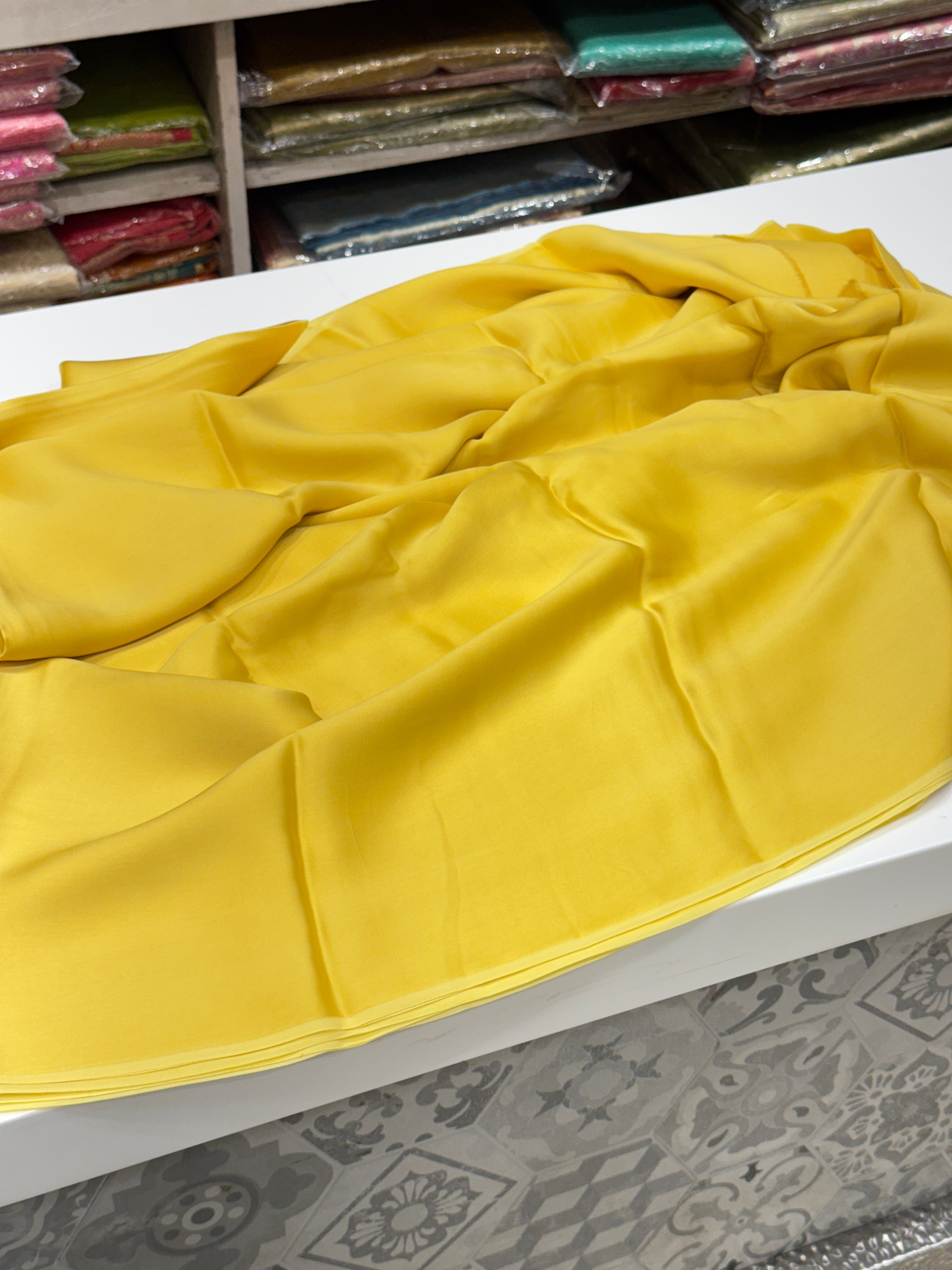 Mustard Yellow Plain Satin Silk Saree