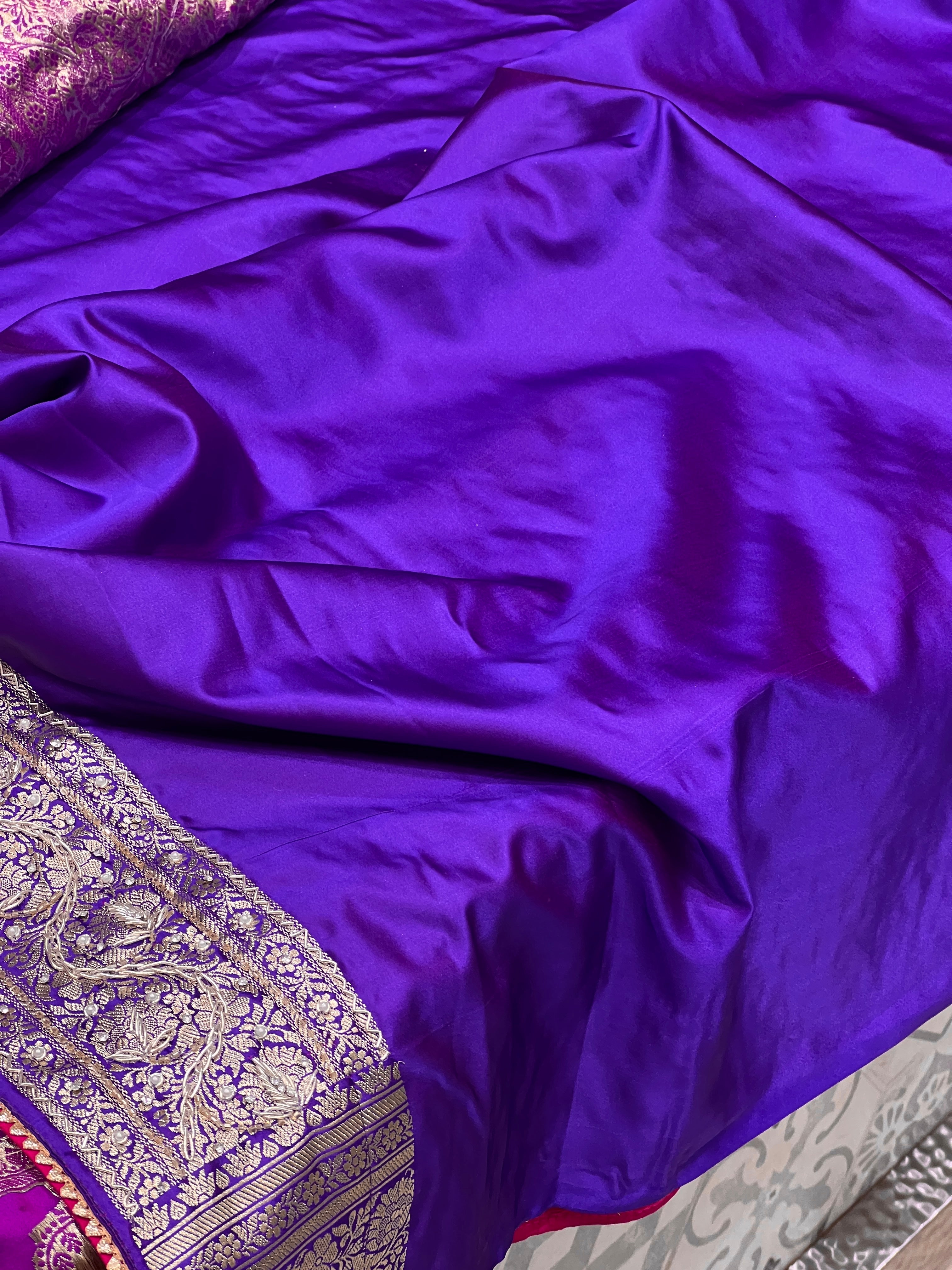 Purple Banarasi Chain Hand Embroidery Saree