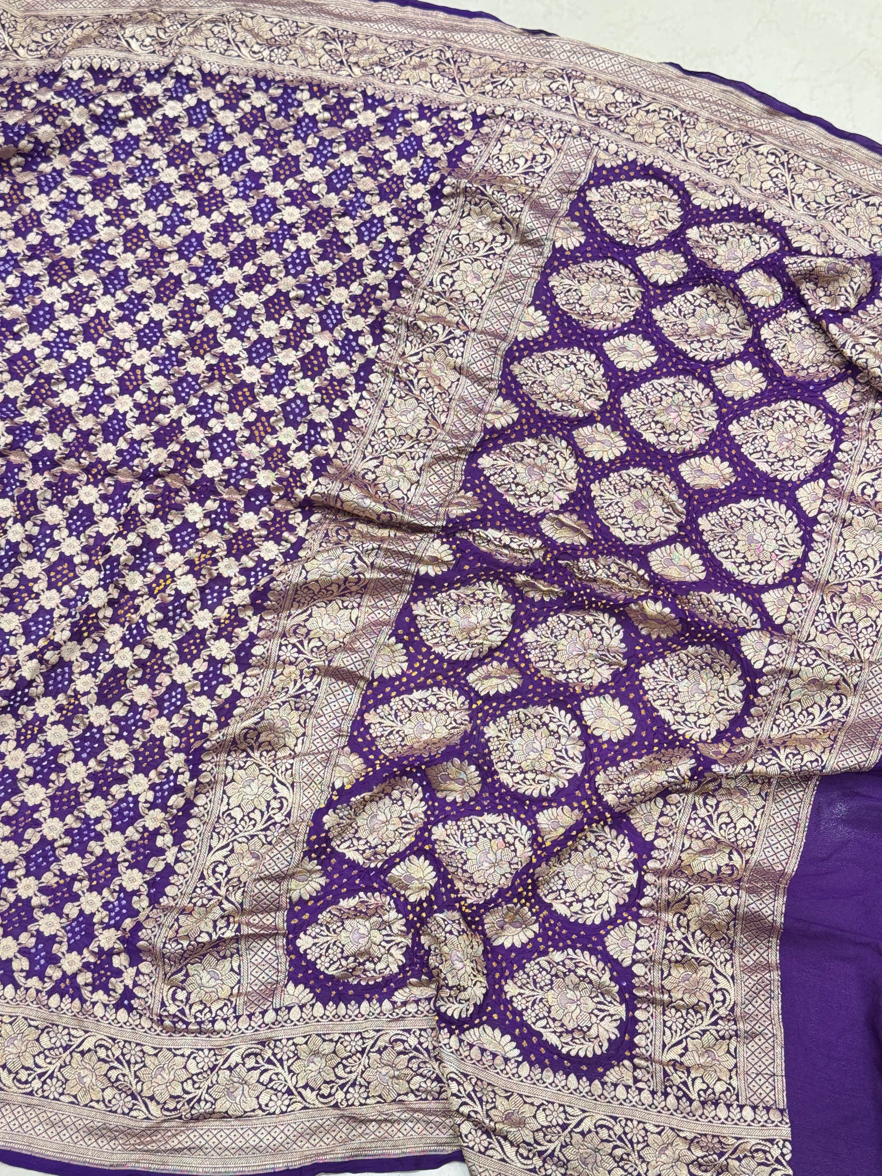 Violet Bandhej Bandhini Saree