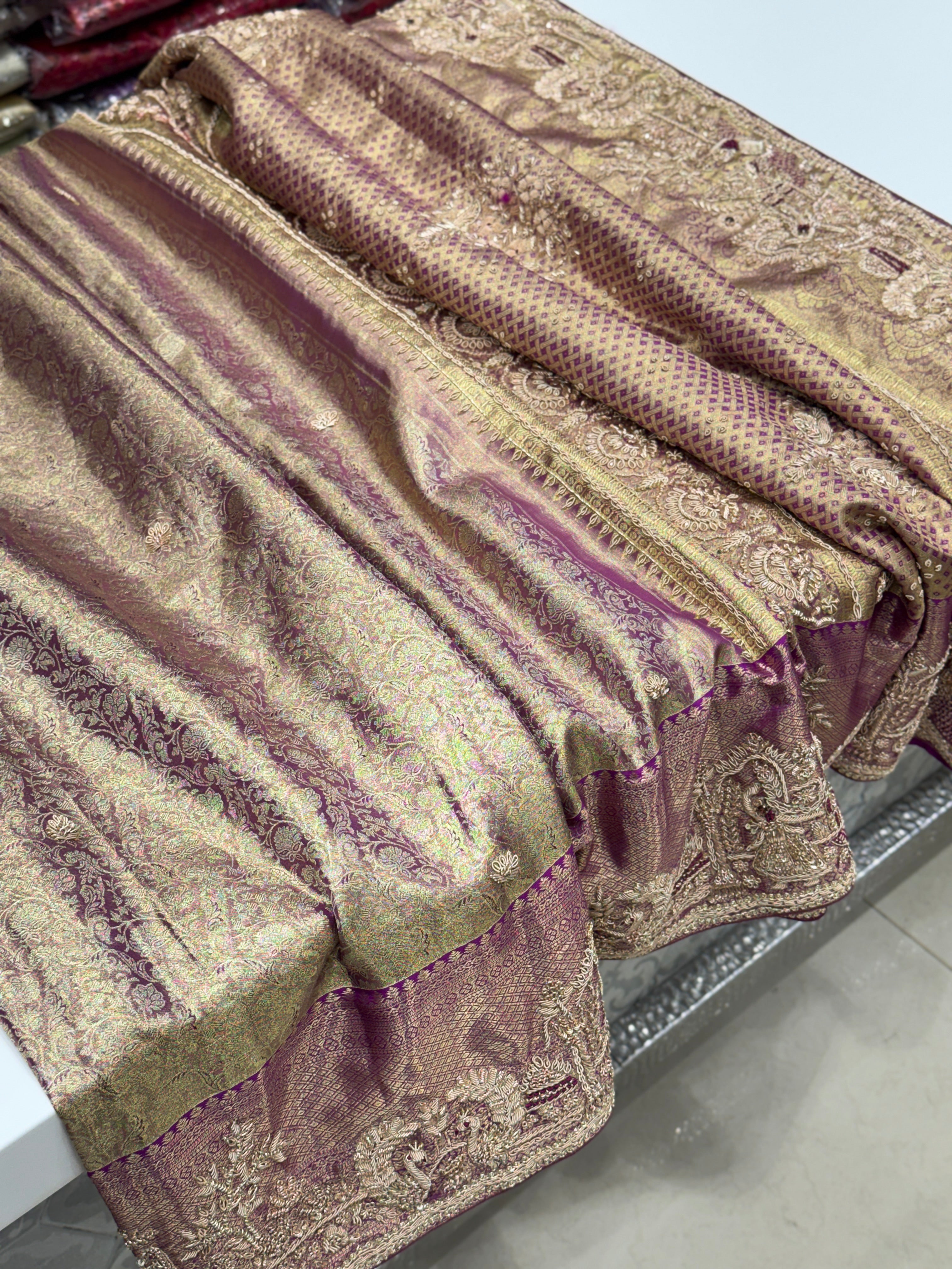 Purple Kanjivaram Doli Zardosi Hand Embroidery Saree
