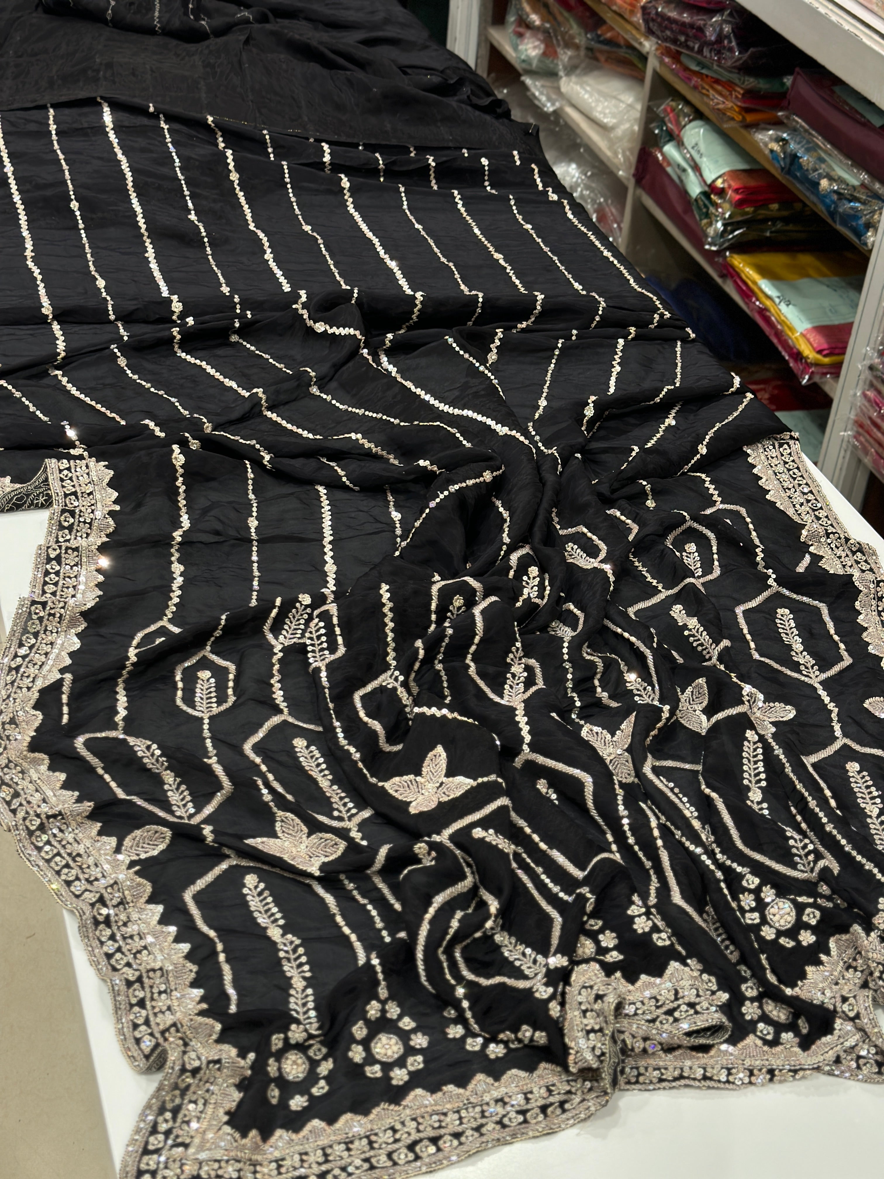 Black Chiffon Embroidery Saree