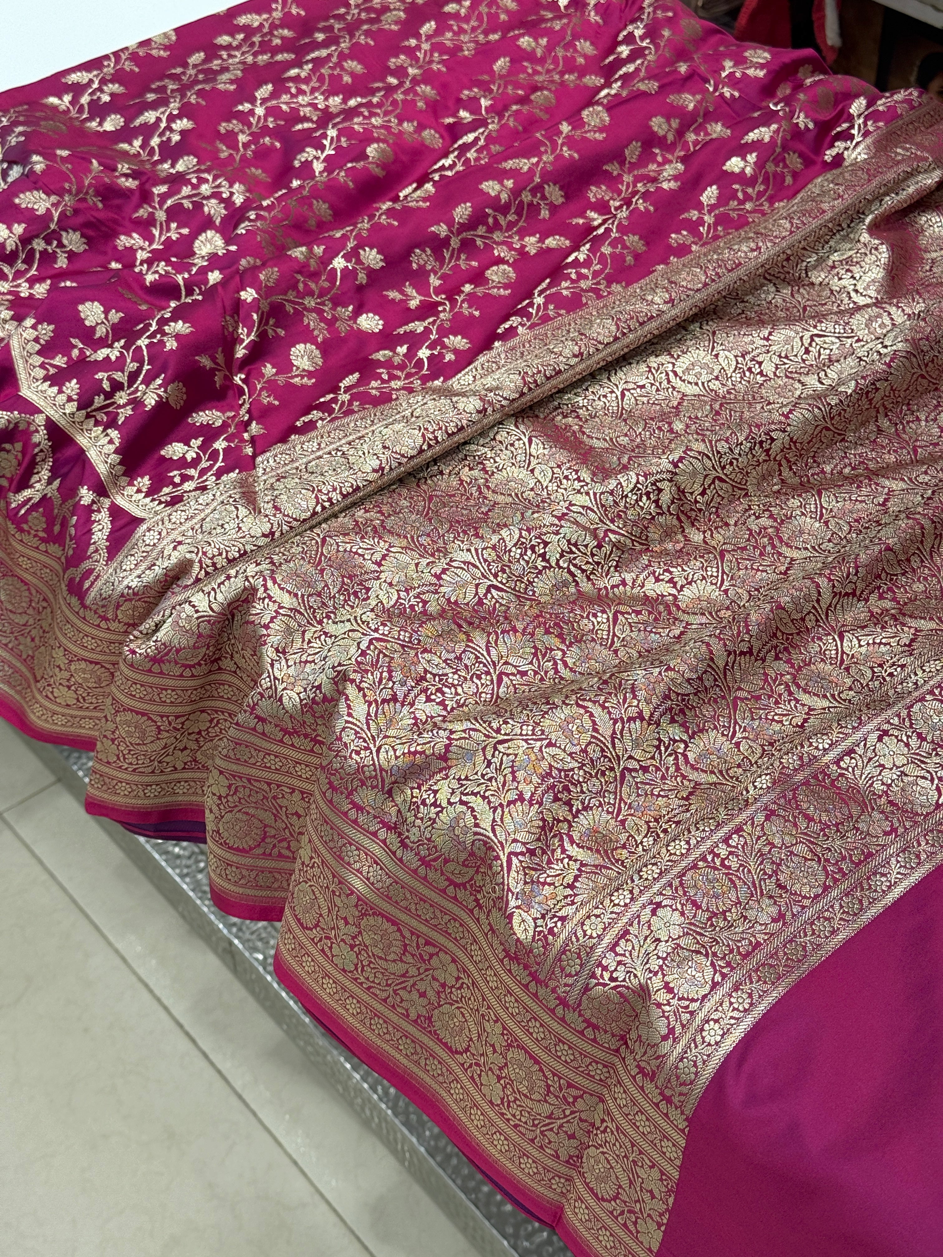 Wine Banarasi Silk Crown Border Saree