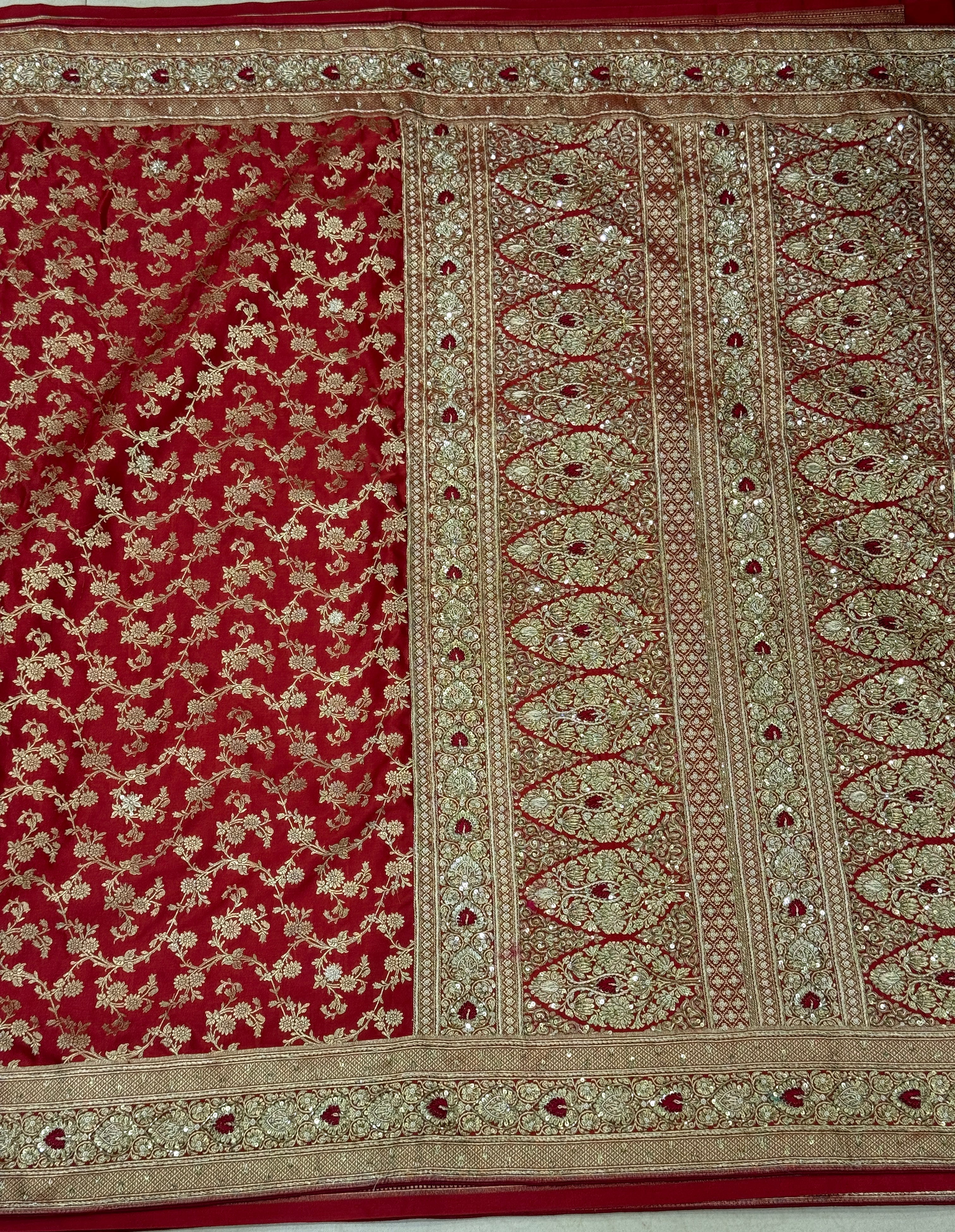 Maroon Banarasi Heart Border Resham 2.0 Zardozi Hand Embroidery Saree