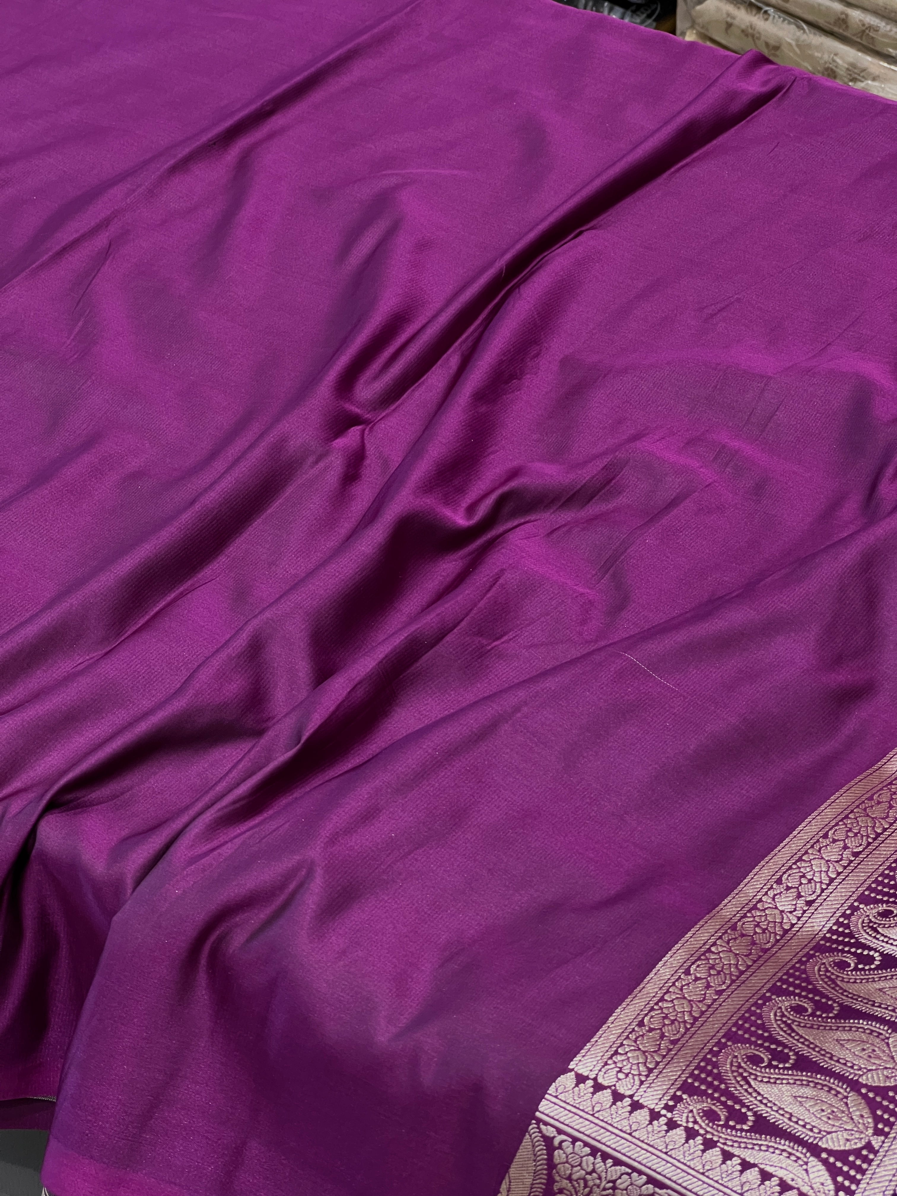 Purple Banarasi Silk Keari Leaf Pallu Saree