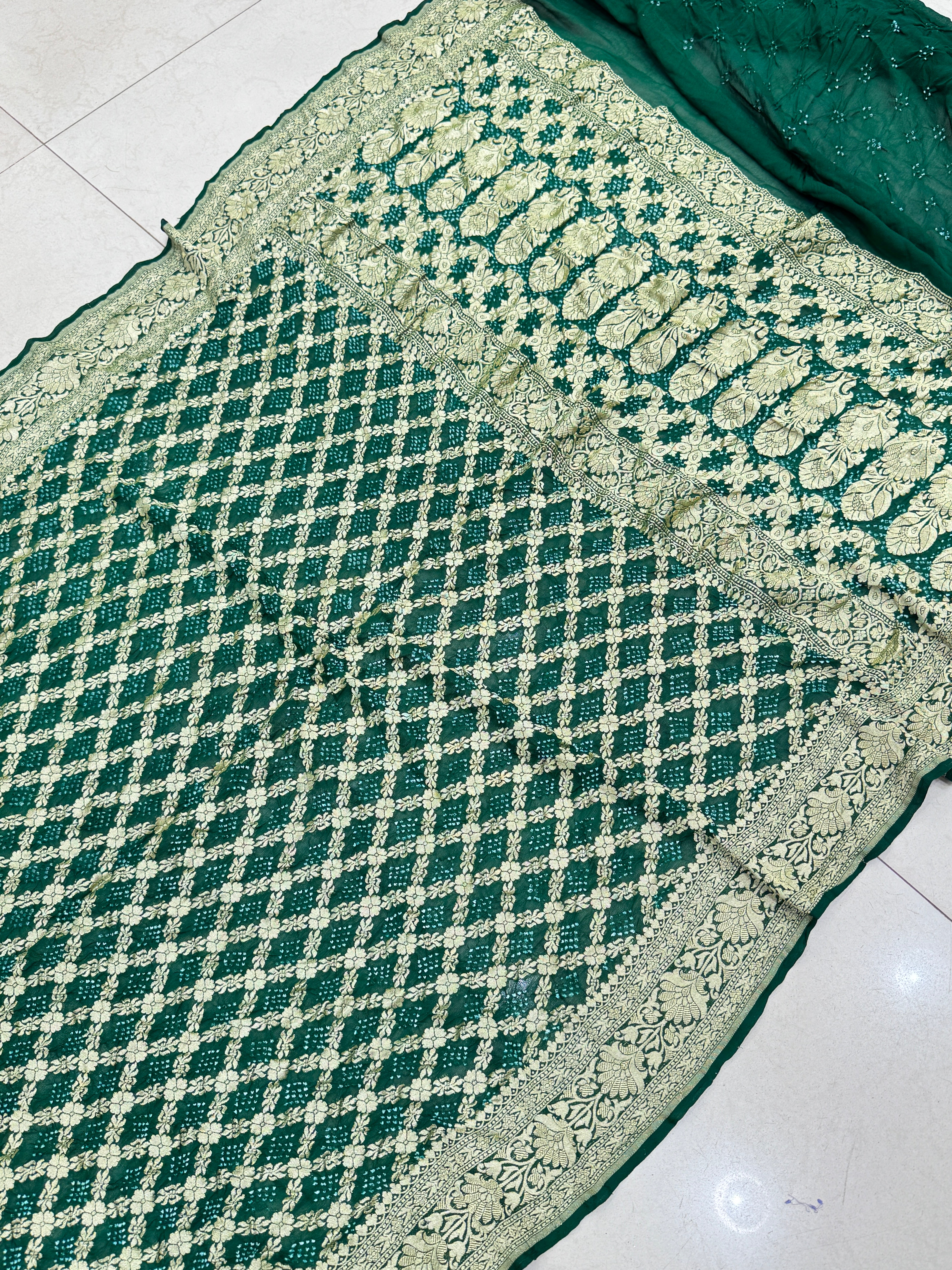 Bottle Green Bandhej Bandhini Saree