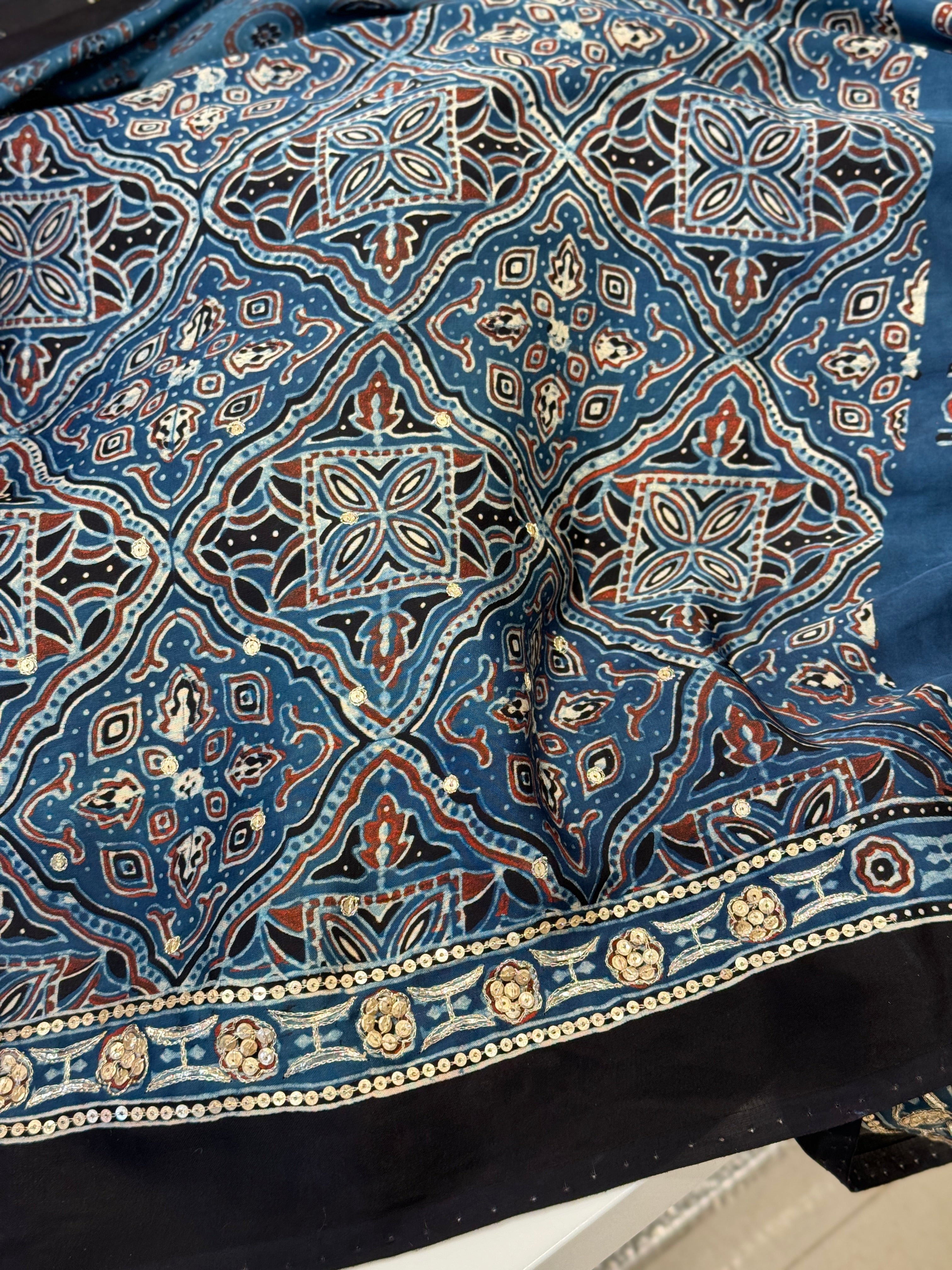 Ajrakh Hand Embroidery Saree