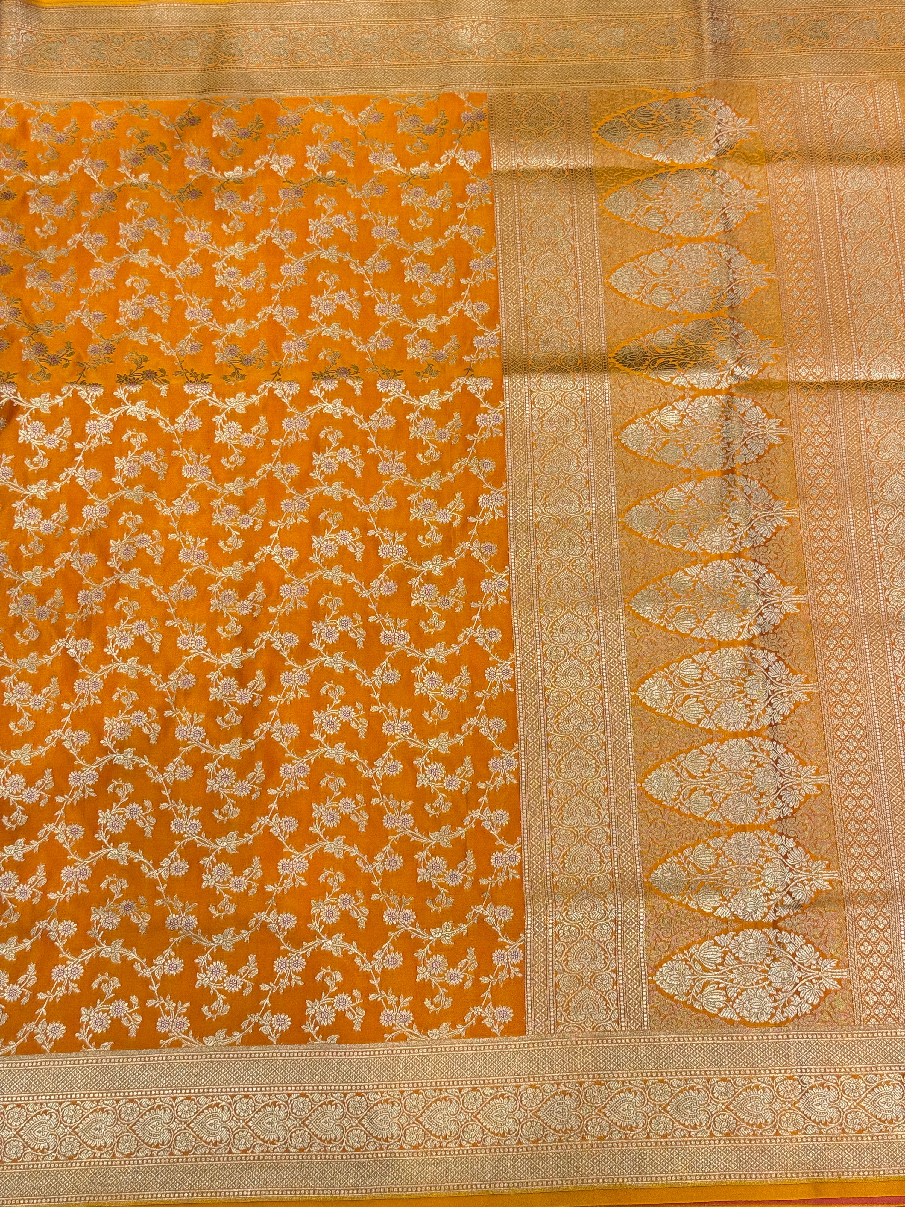 Mango Yellow Banarasi Silk Heart Border Saree