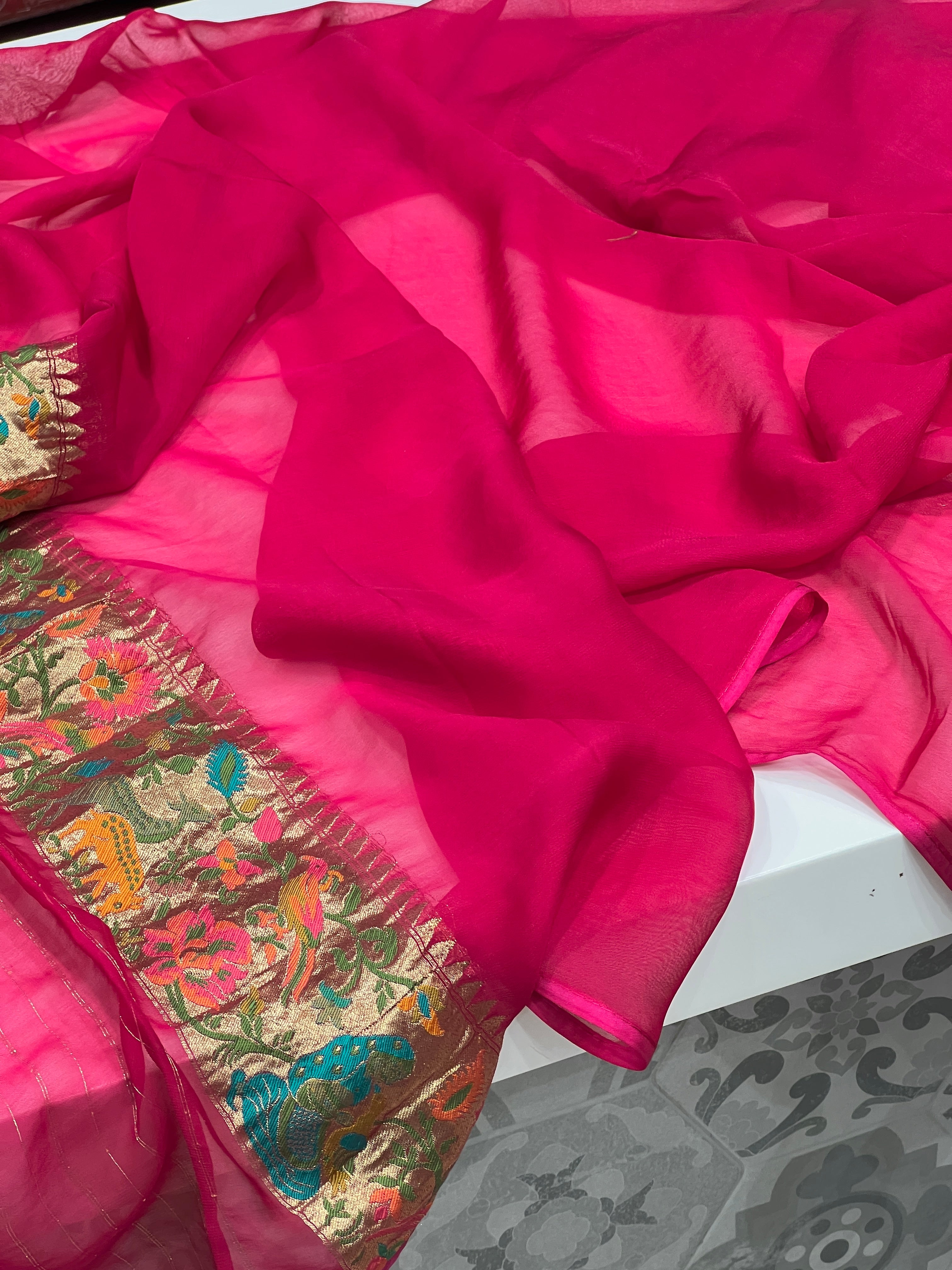 Rani Woven Bandhej Georgette Saree