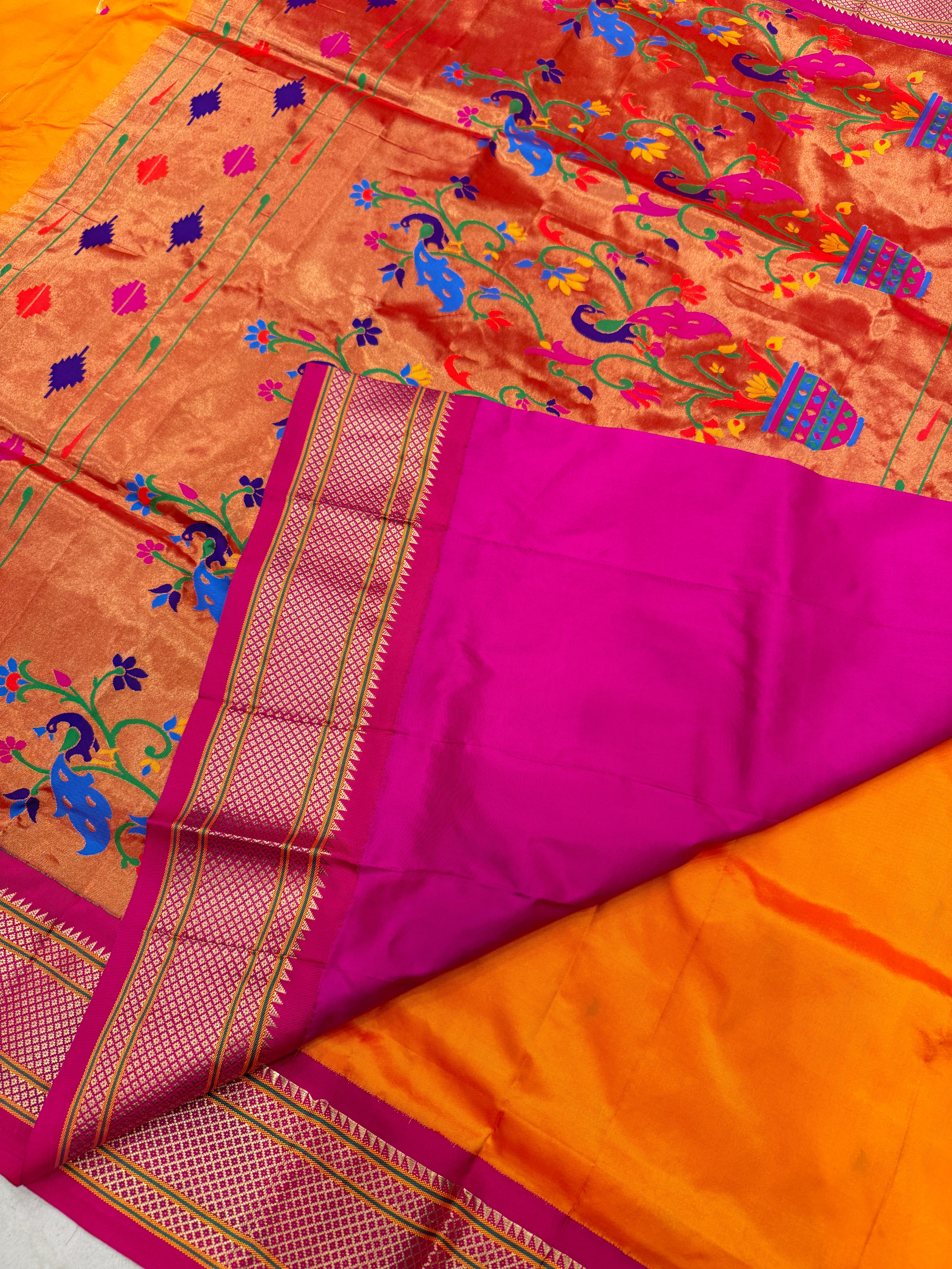 Orange Pure Silk Paithani Saree