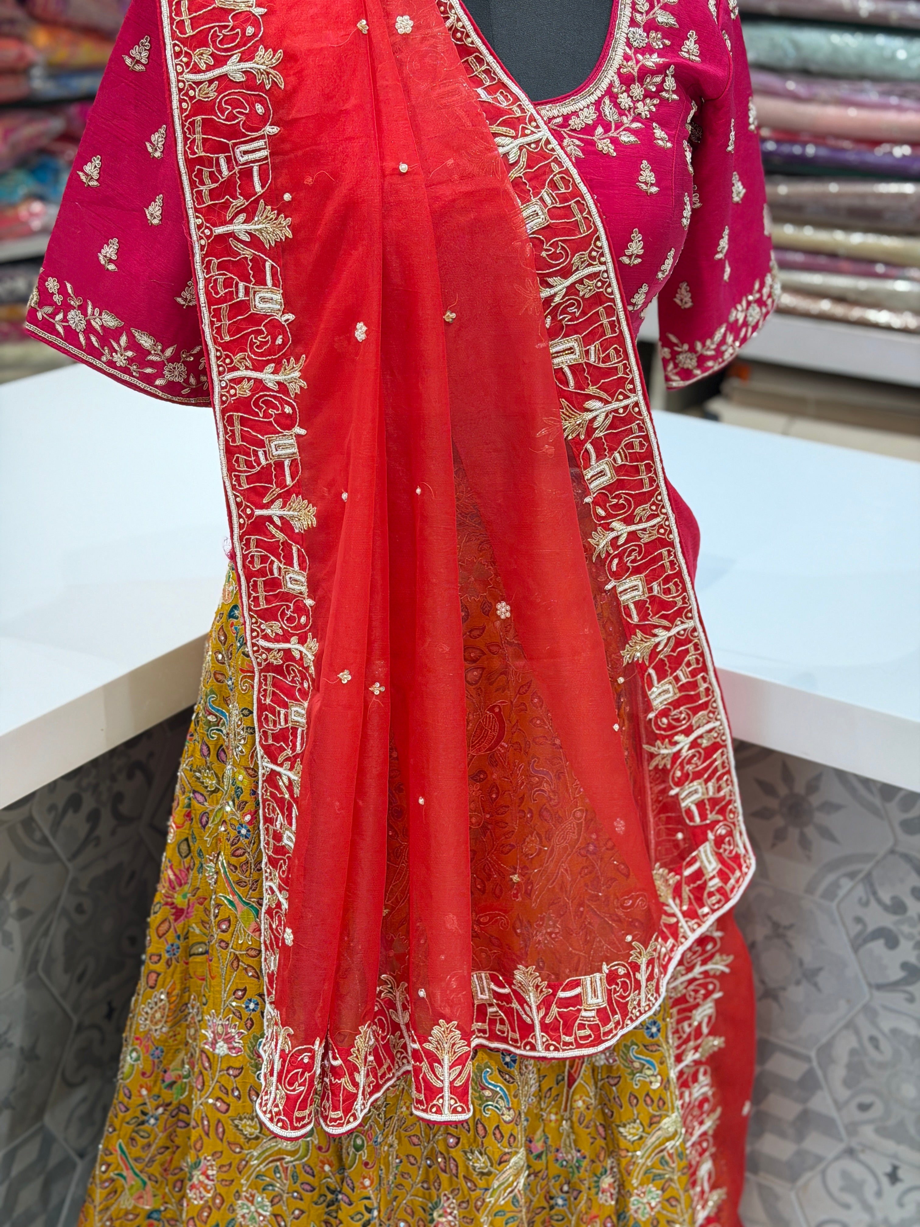 Yellow Pashmina Hand Embroidery Skirt and Dupatta Pair