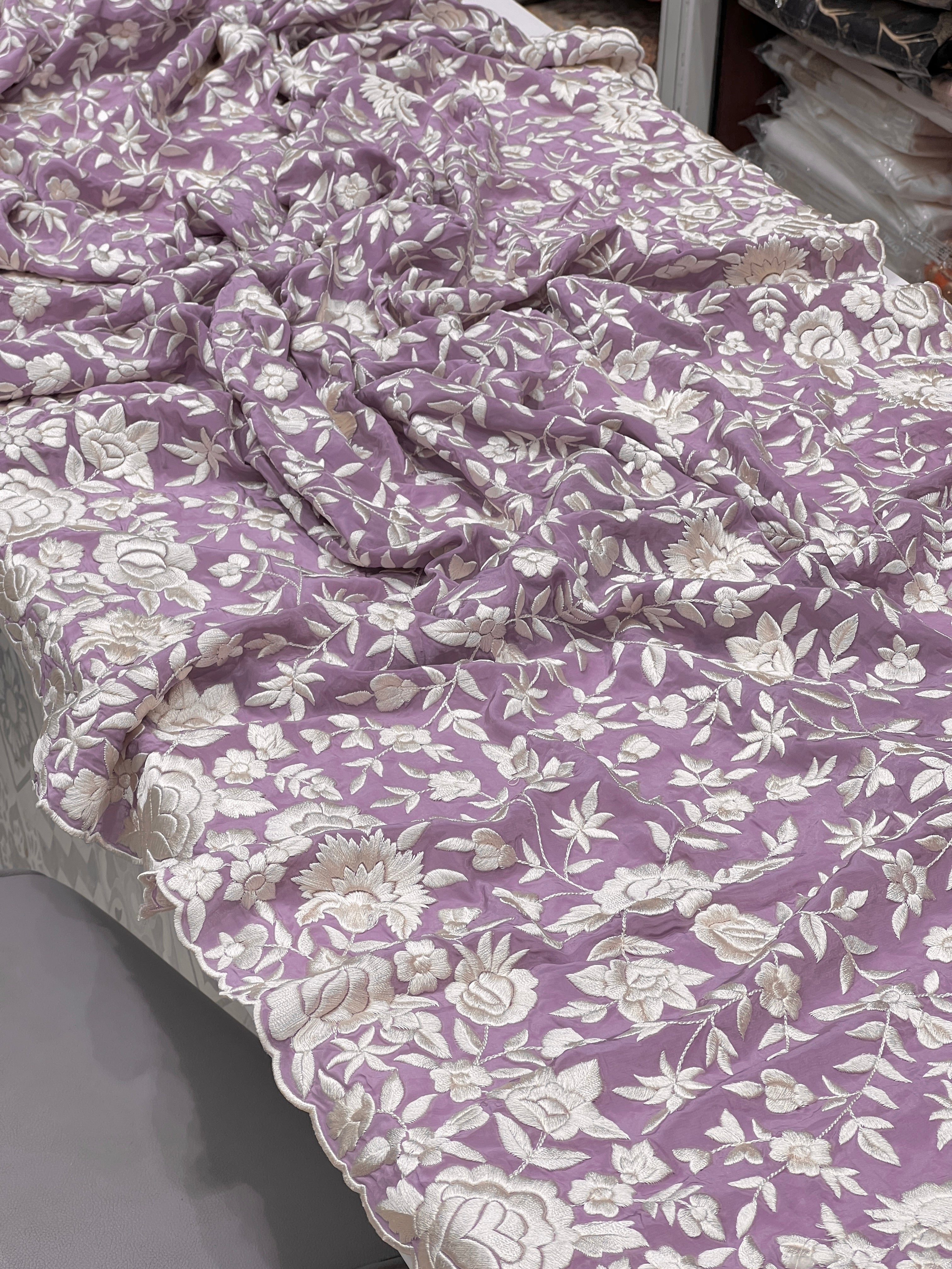 Lilac Crepe Parsi Gara Saree