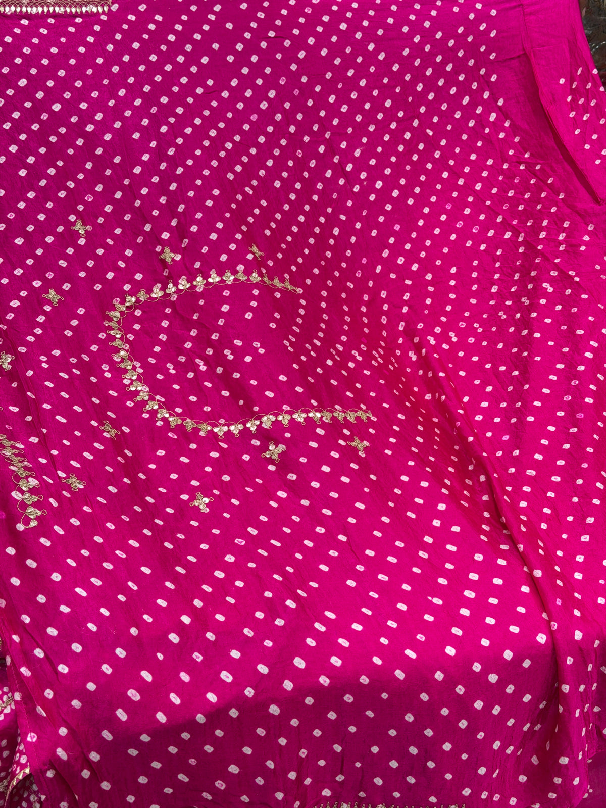 Rani Pink Faabiiana Inspired Gajji Silk Rai Bandhej Gotapatti Marodi Hand Embroidery Saree