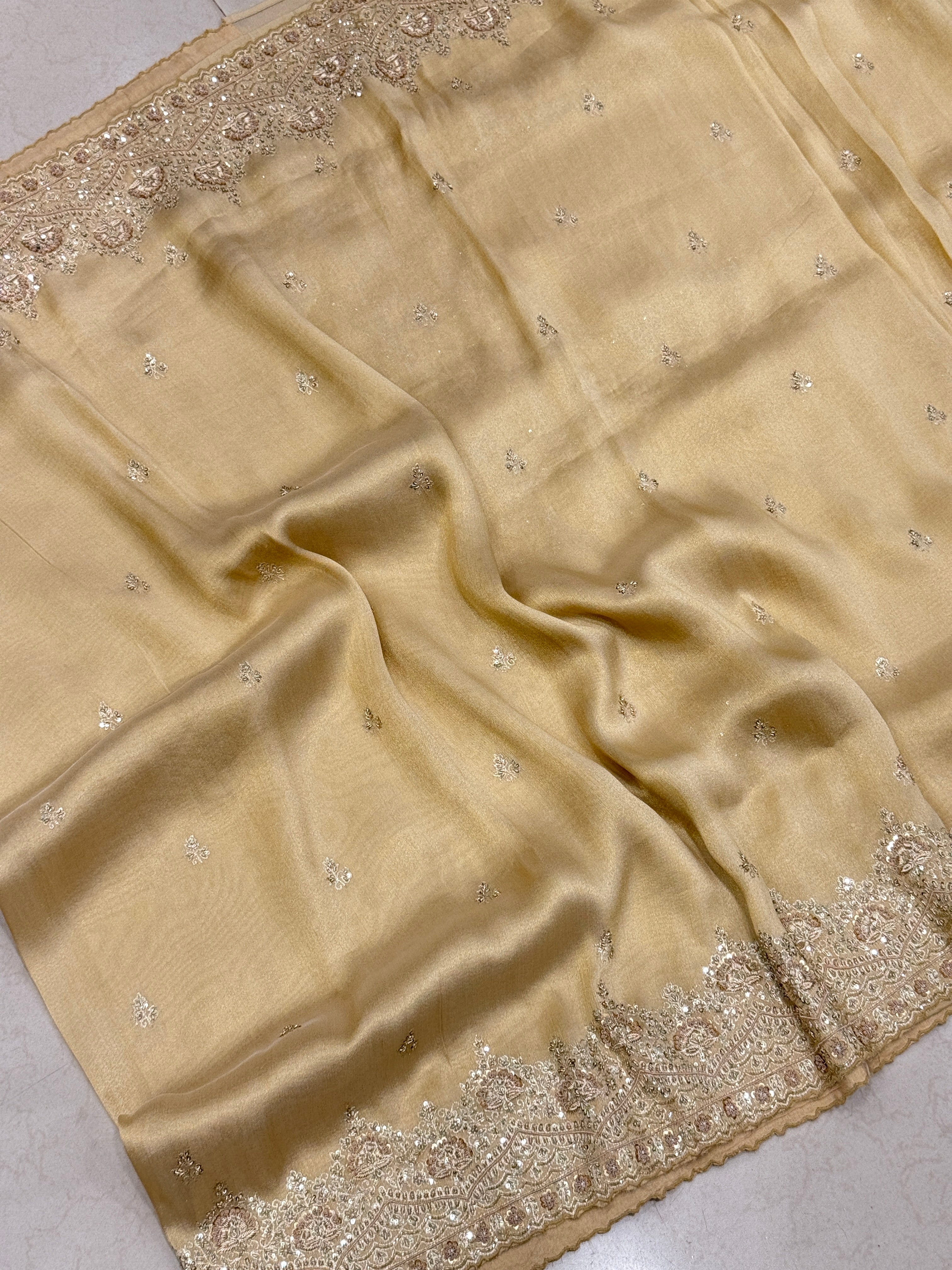 Pure Tissue Zardosi Hand Embroidery Border Saree