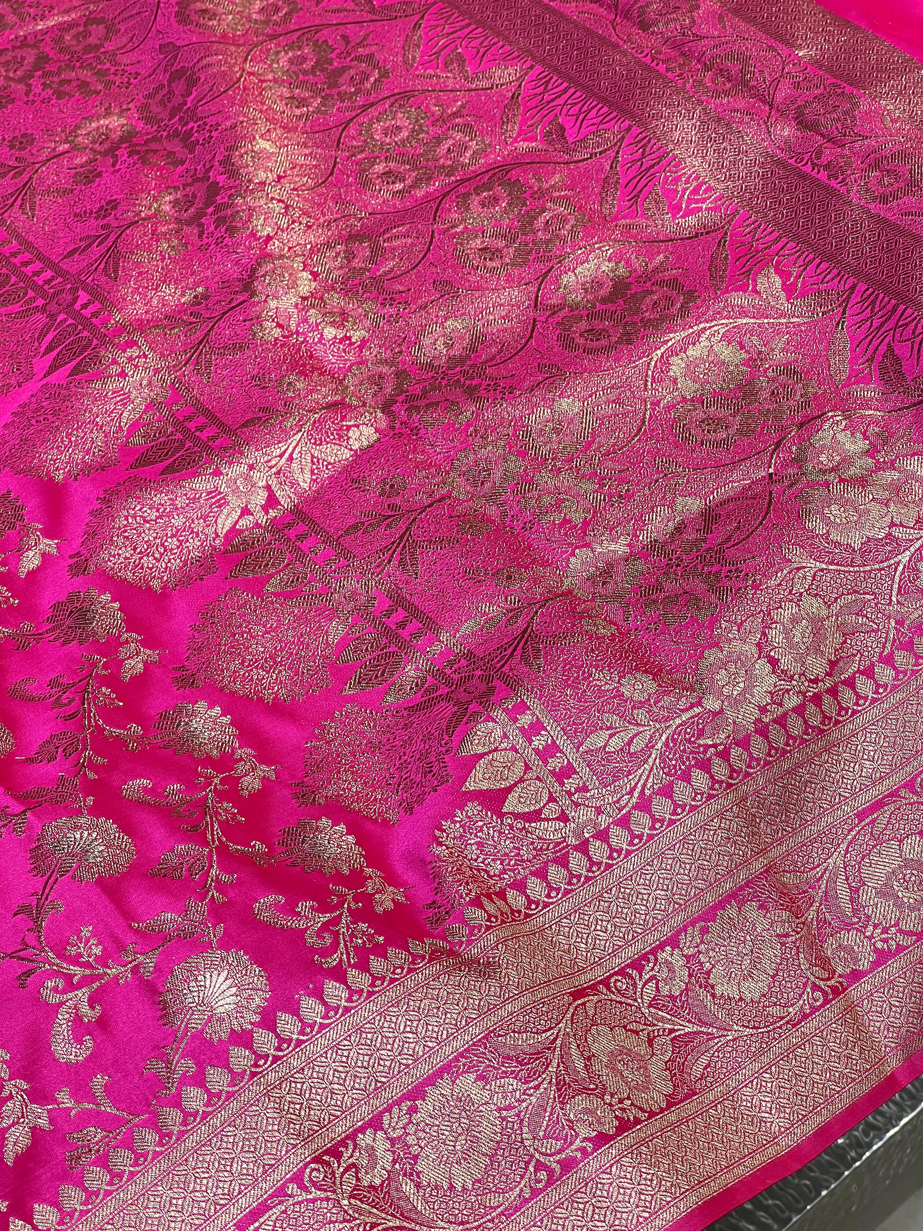 Rani Pink Banarasi Small Jaal Saree