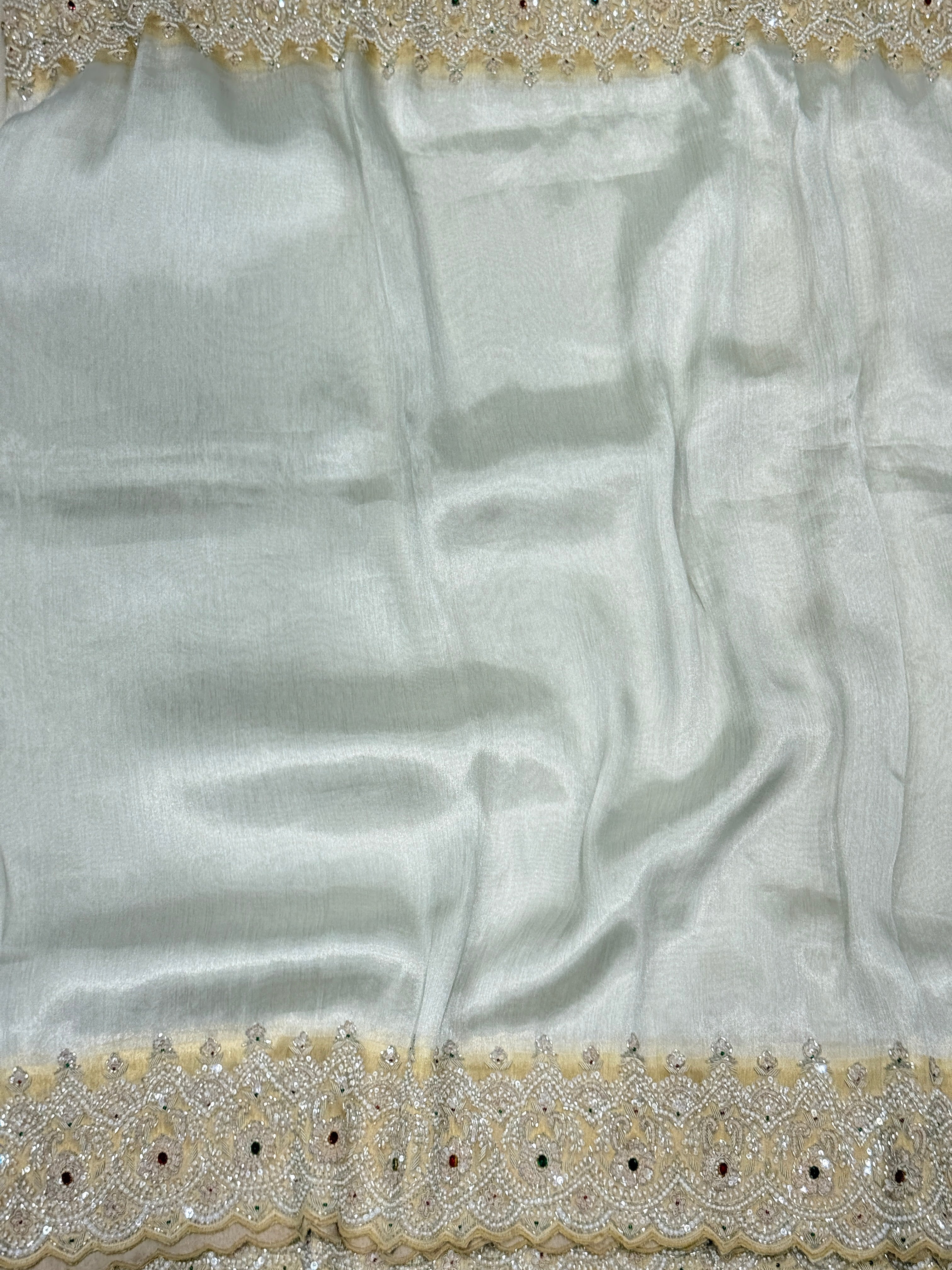 Silver Gold Tissue Hand Embroidery Crystal Embroidery Saree