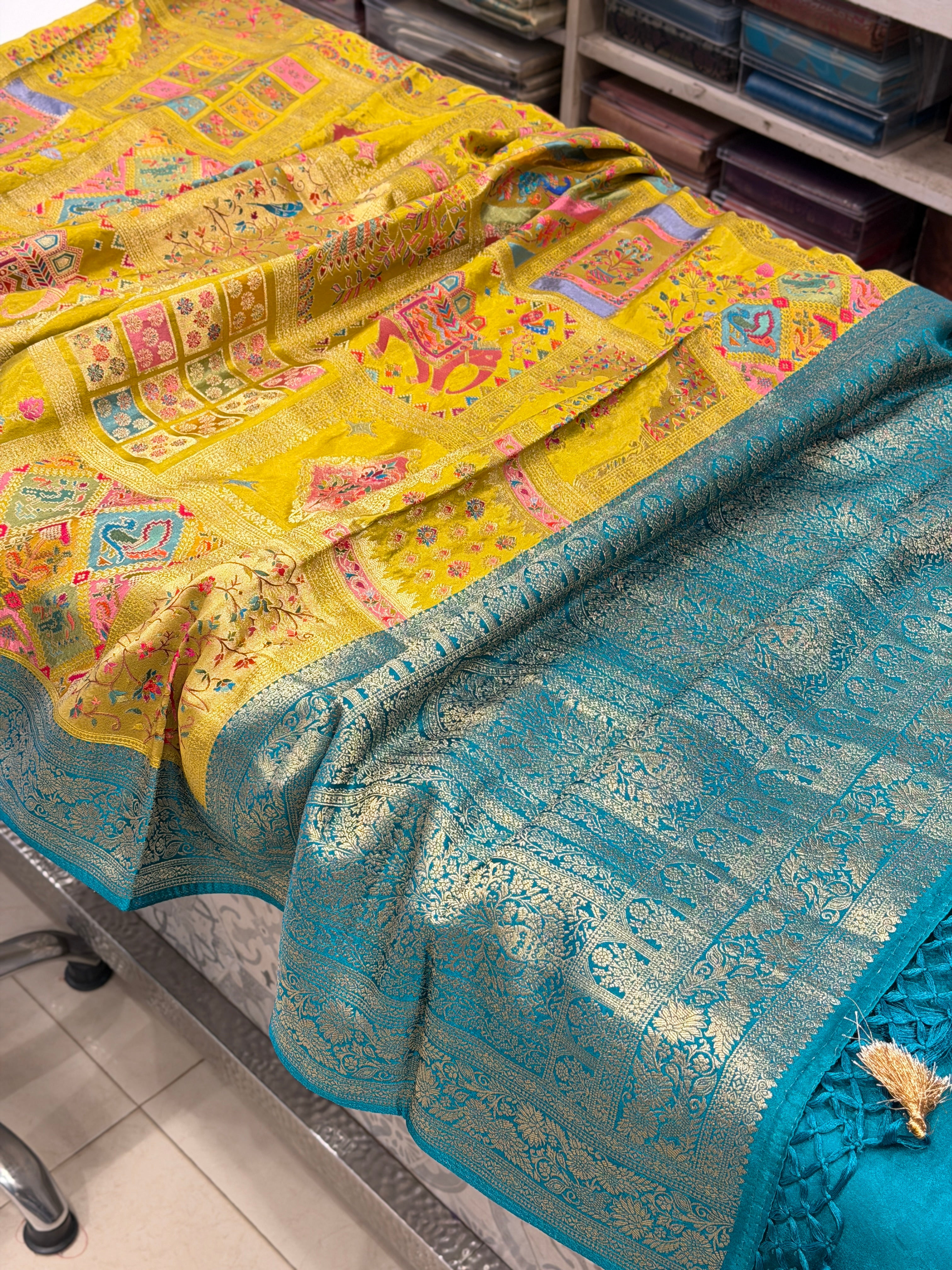 Lime Green Modal Rangkat Banarasi Multi Design Saree